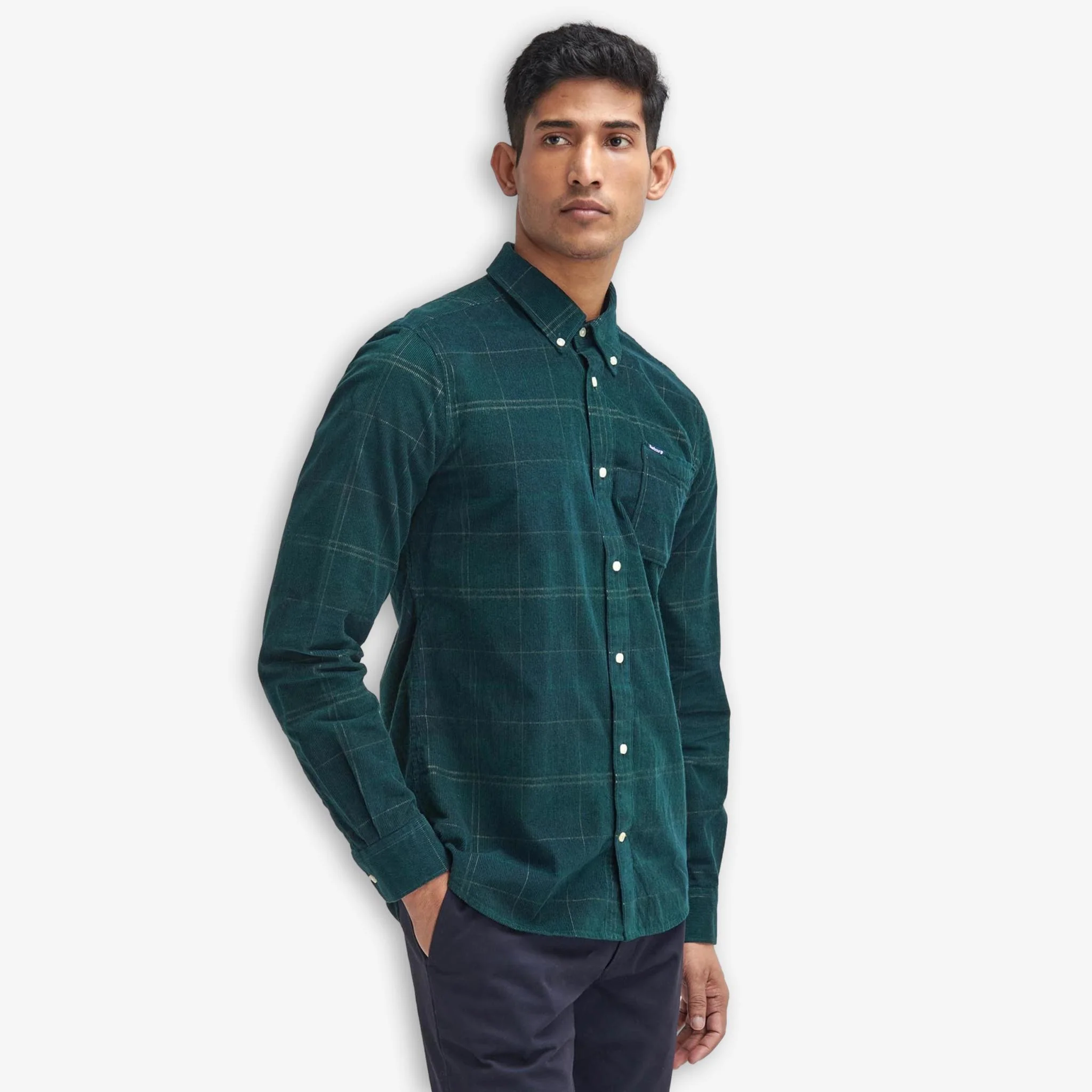Blair Tailored Tartan Cord Shirt Green - Image 2
