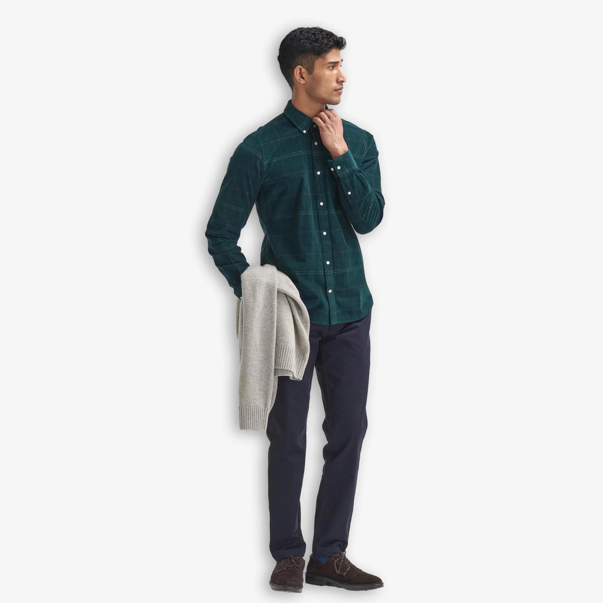 Blair Tailored Tartan Cord Shirt Green - Image 4
