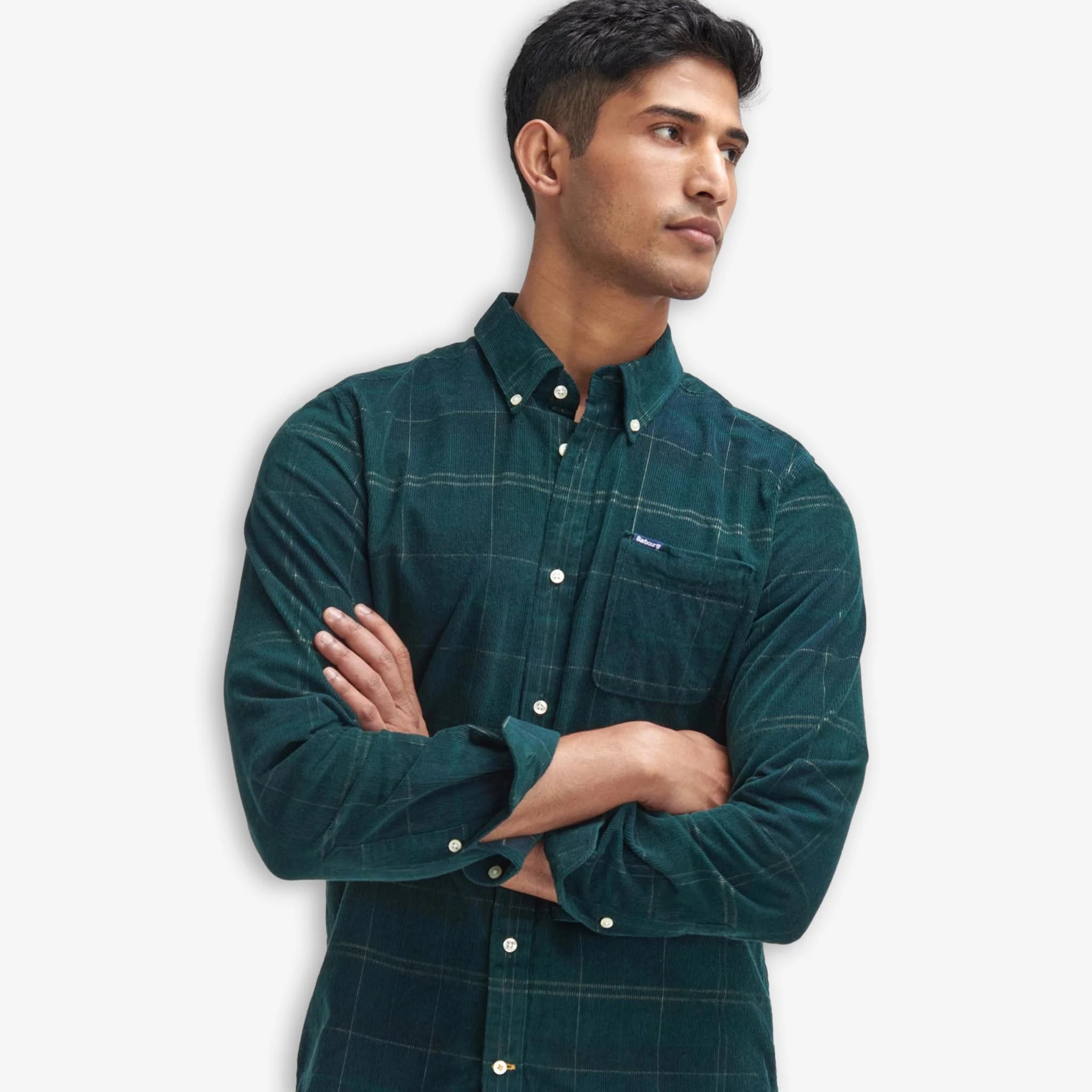 Blair Tailored Tartan Cord Shirt Green - Image 5