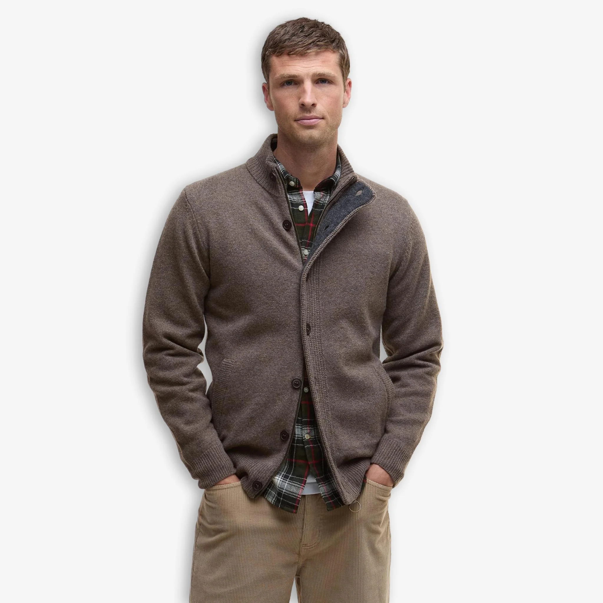Essential Patch Zip Through Cardigan Brown - Image 2