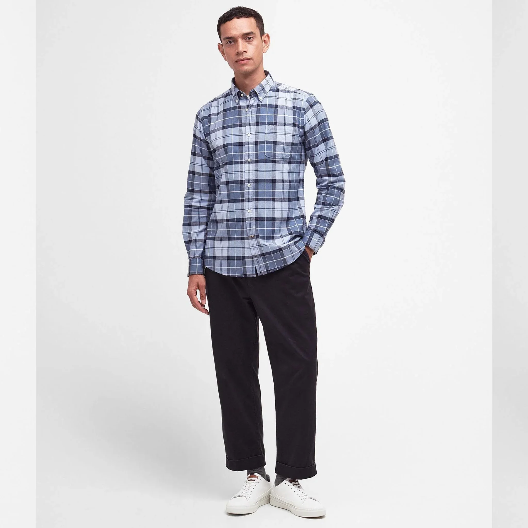 Lewis Tailored Checked Cotton Shirt Blue - Image 4