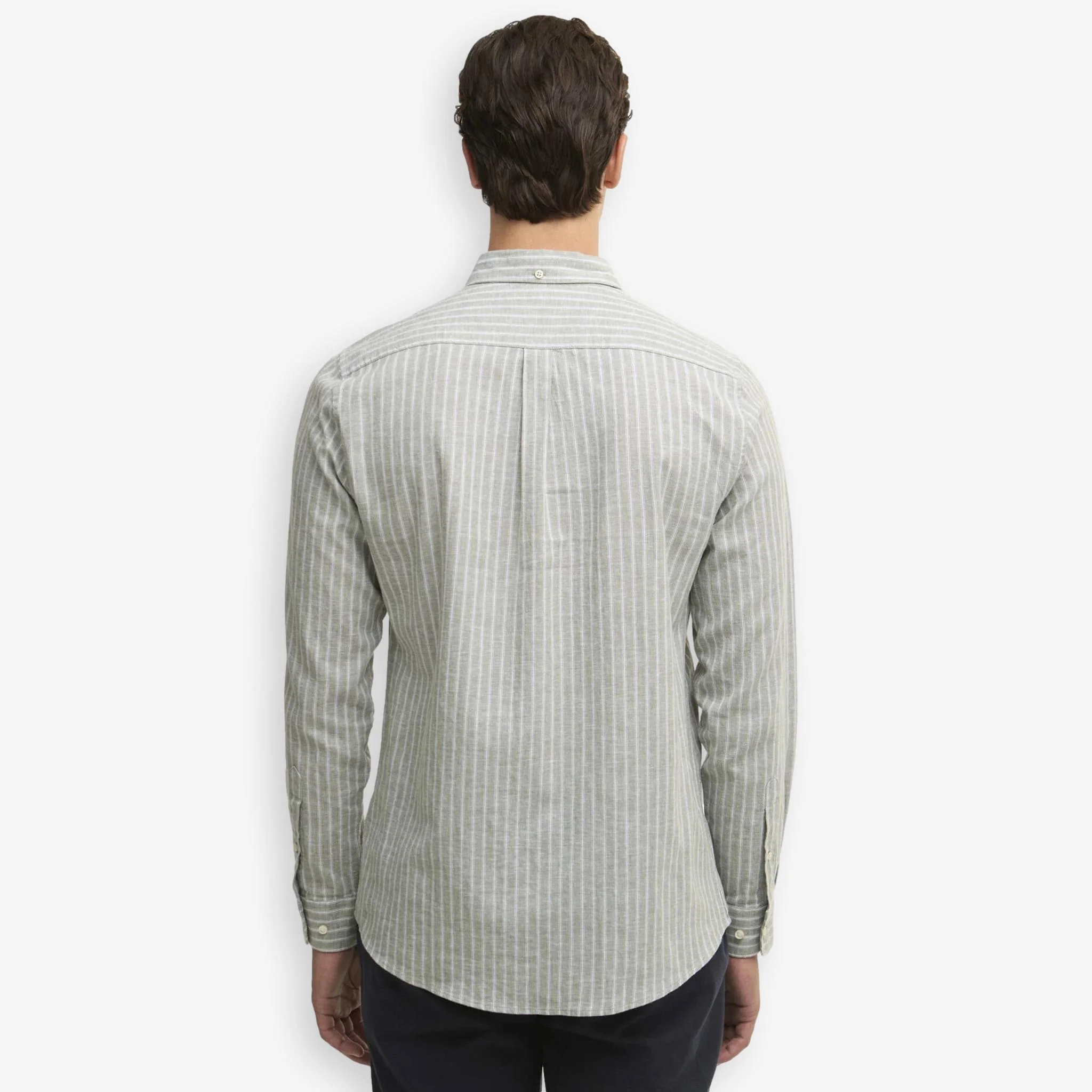 Nelson Striped Linen/Cotton Shirt Bleached Olive - Image 3