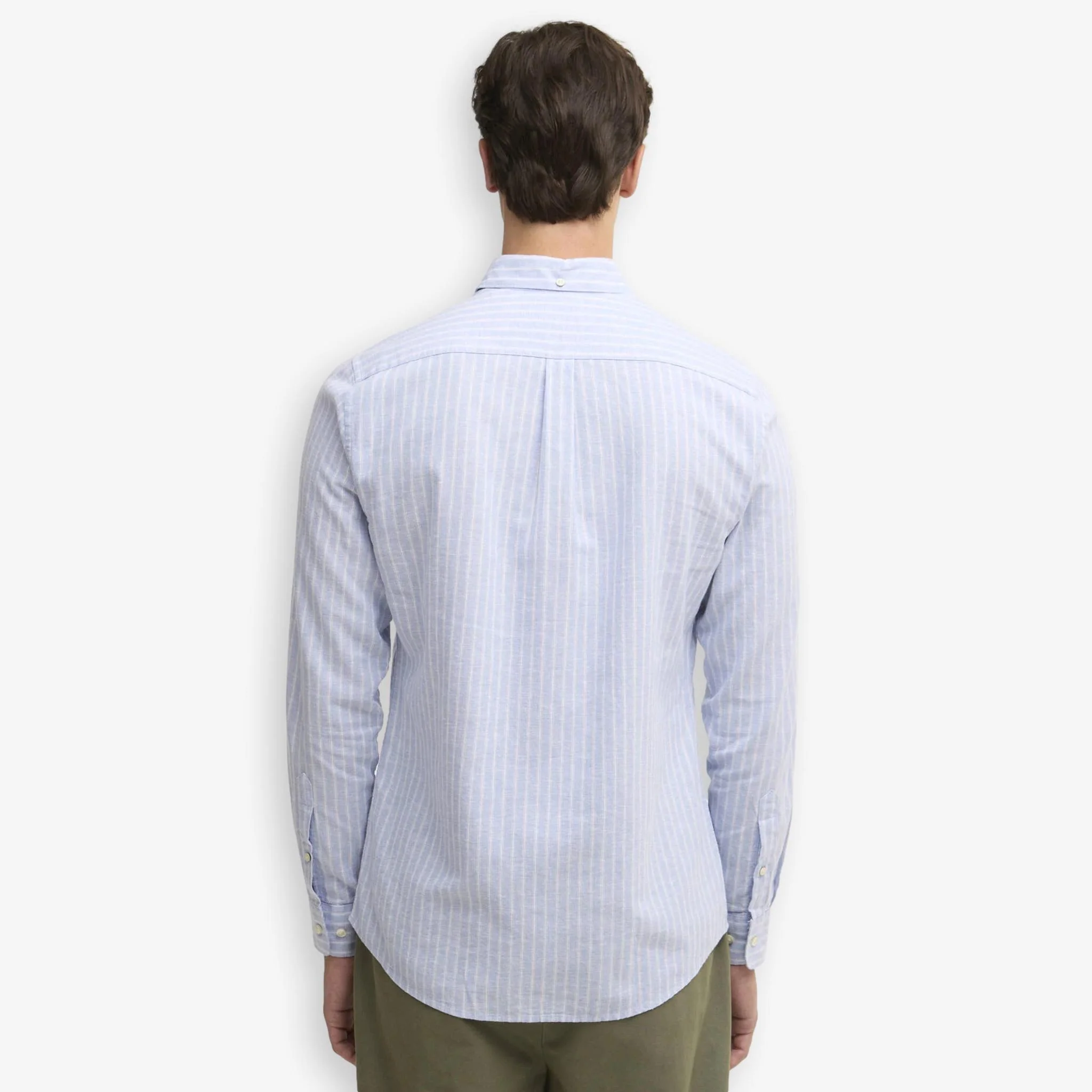 Nelson Striped Linen/Cotton Shirt Blue - Image 3