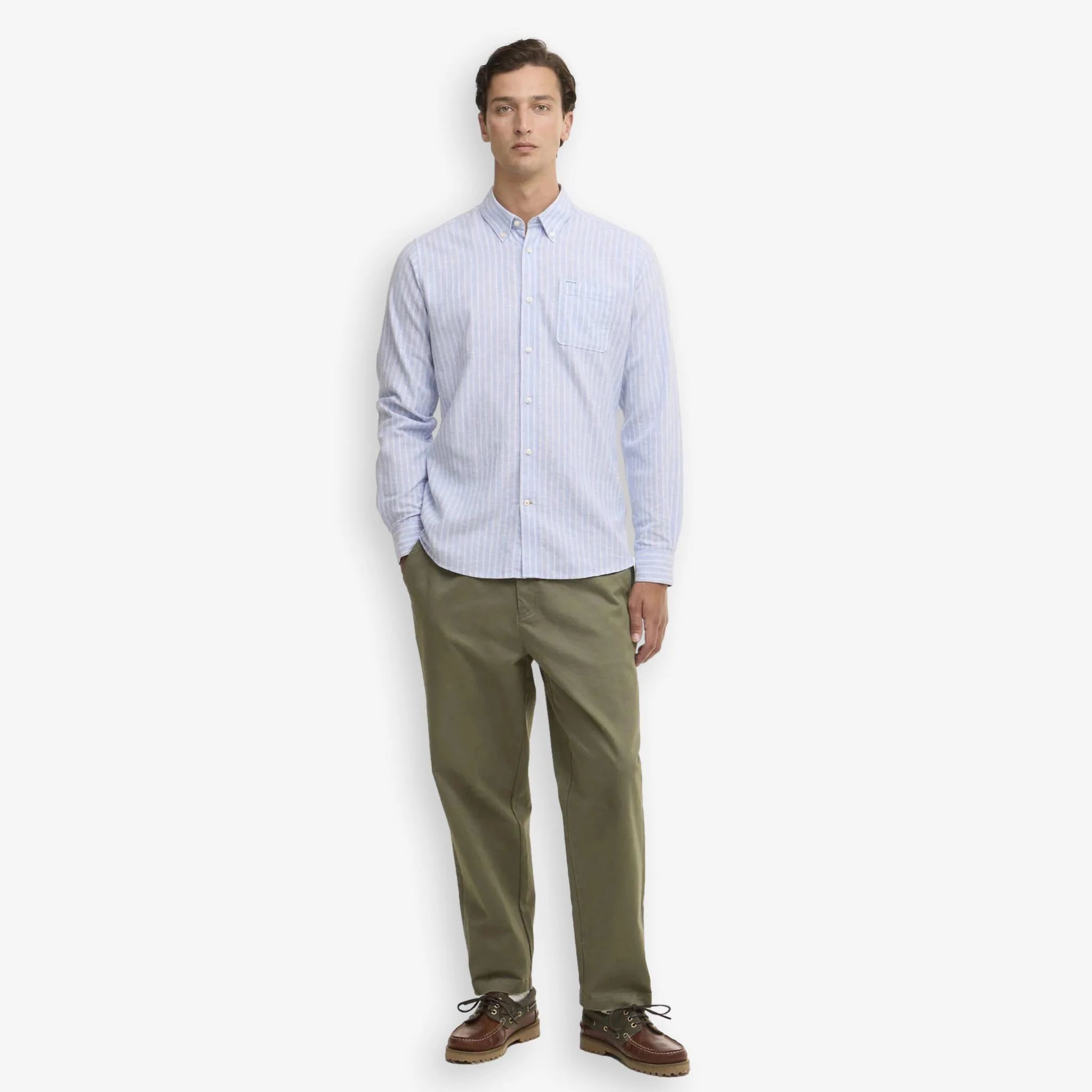 Nelson Striped Linen/Cotton Shirt Blue - Image 4