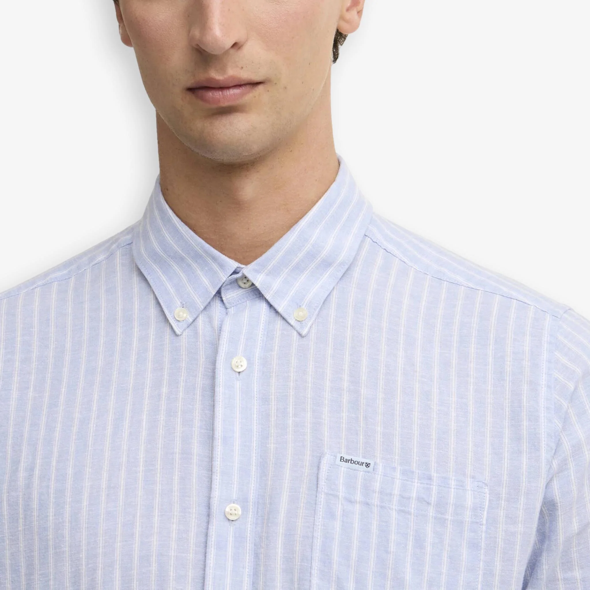 Nelson Striped Linen/Cotton Shirt Blue - Image 5