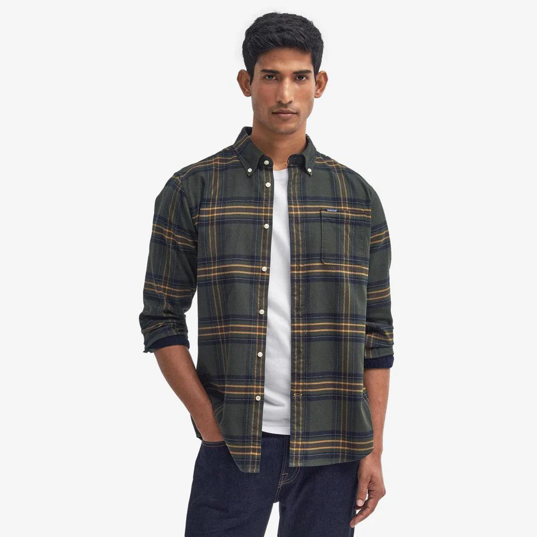 Portdown Twill Check Shirt Olive - Image 2