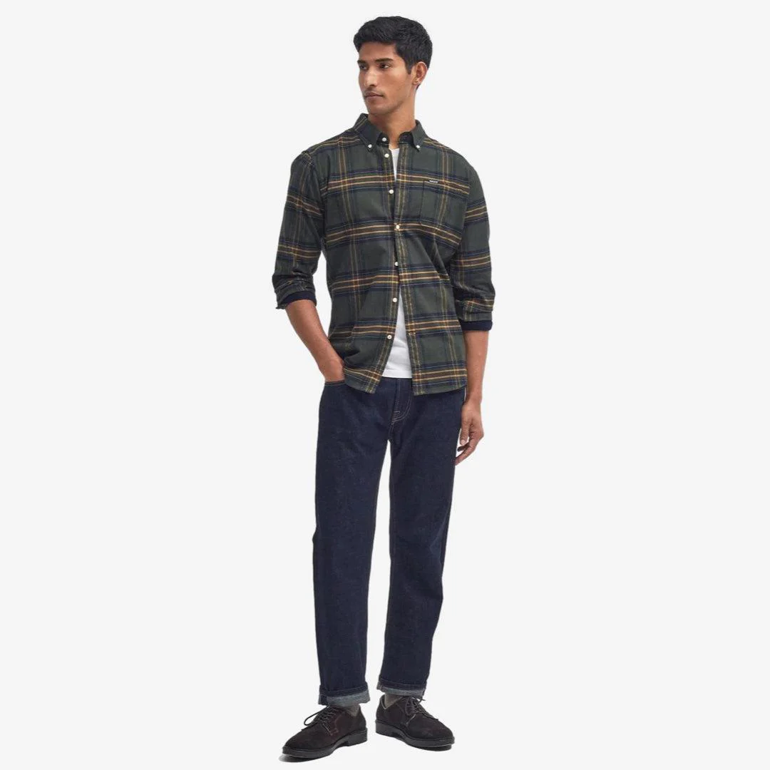Portdown Twill Check Shirt Olive - Image 4