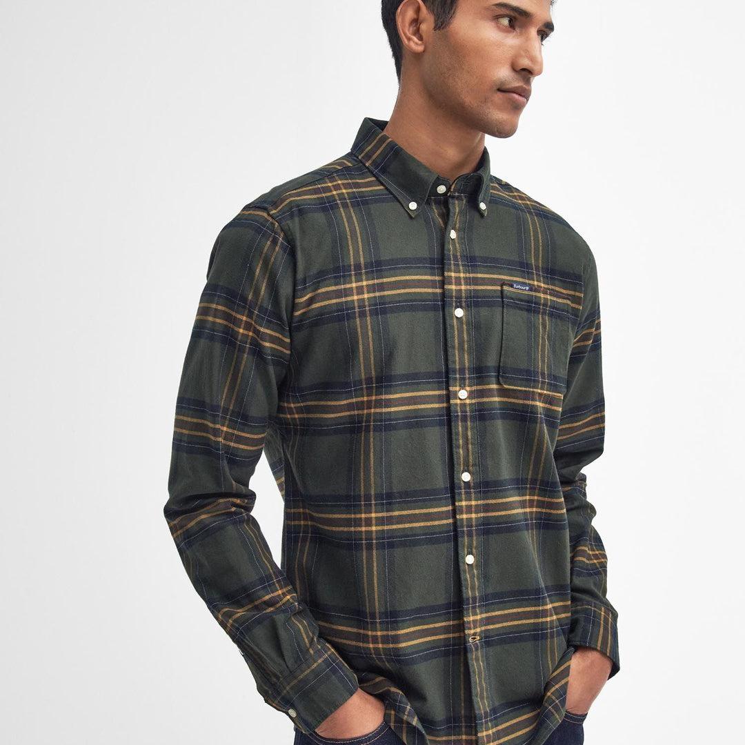 Portdown Twill Check Shirt Olive - Image 5