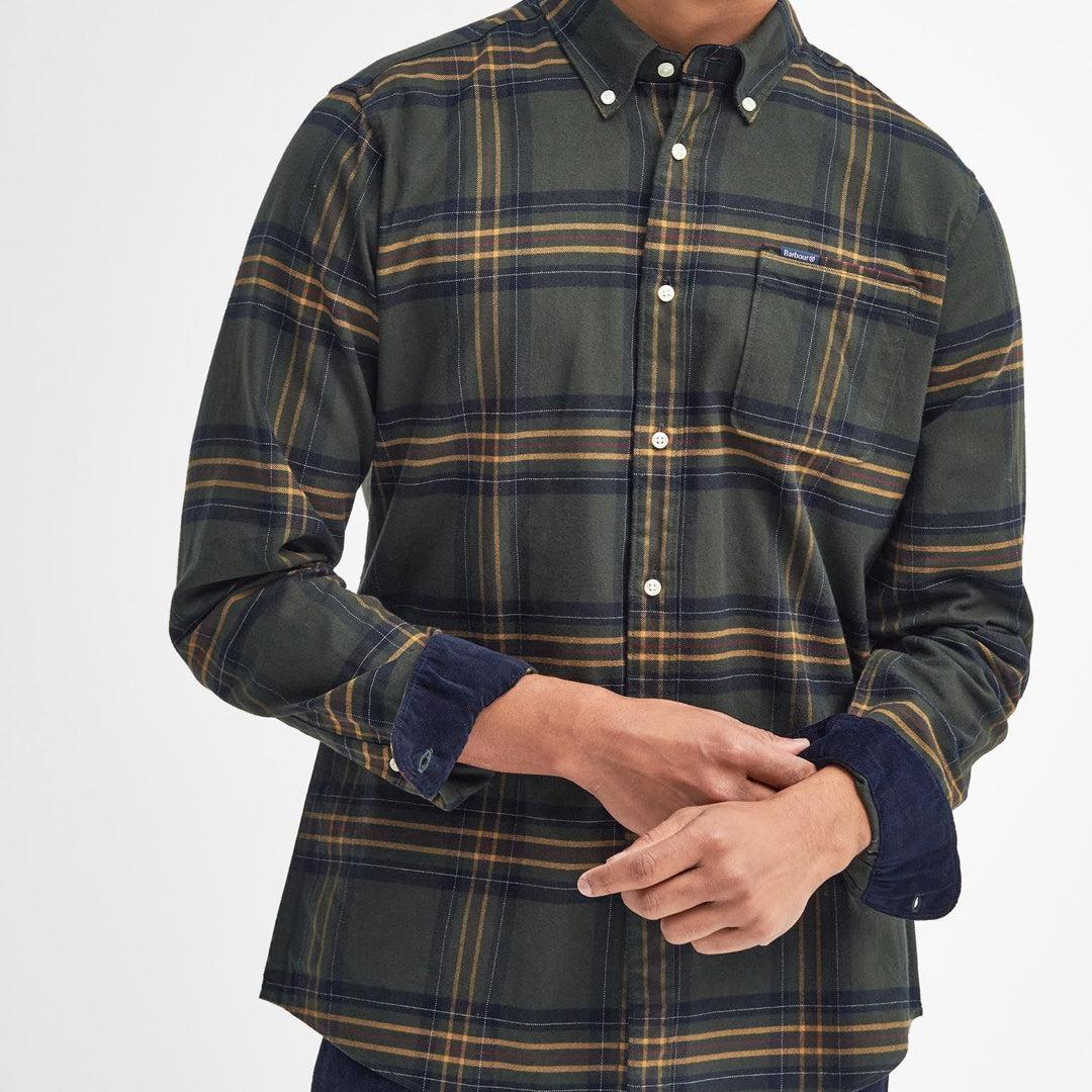 Portdown Twill Check Shirt Olive - Image 6