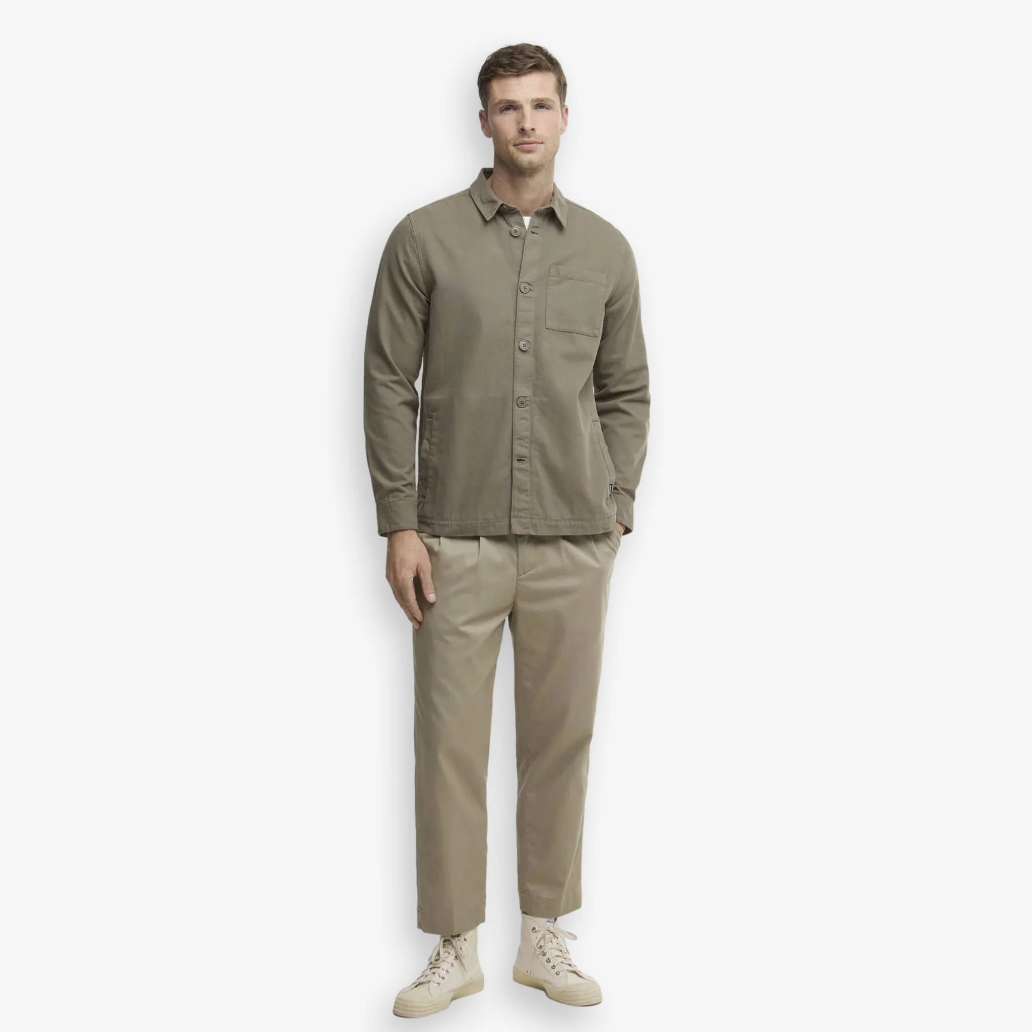 Washed Cotton Overshirt Smokey Olive - Image 4