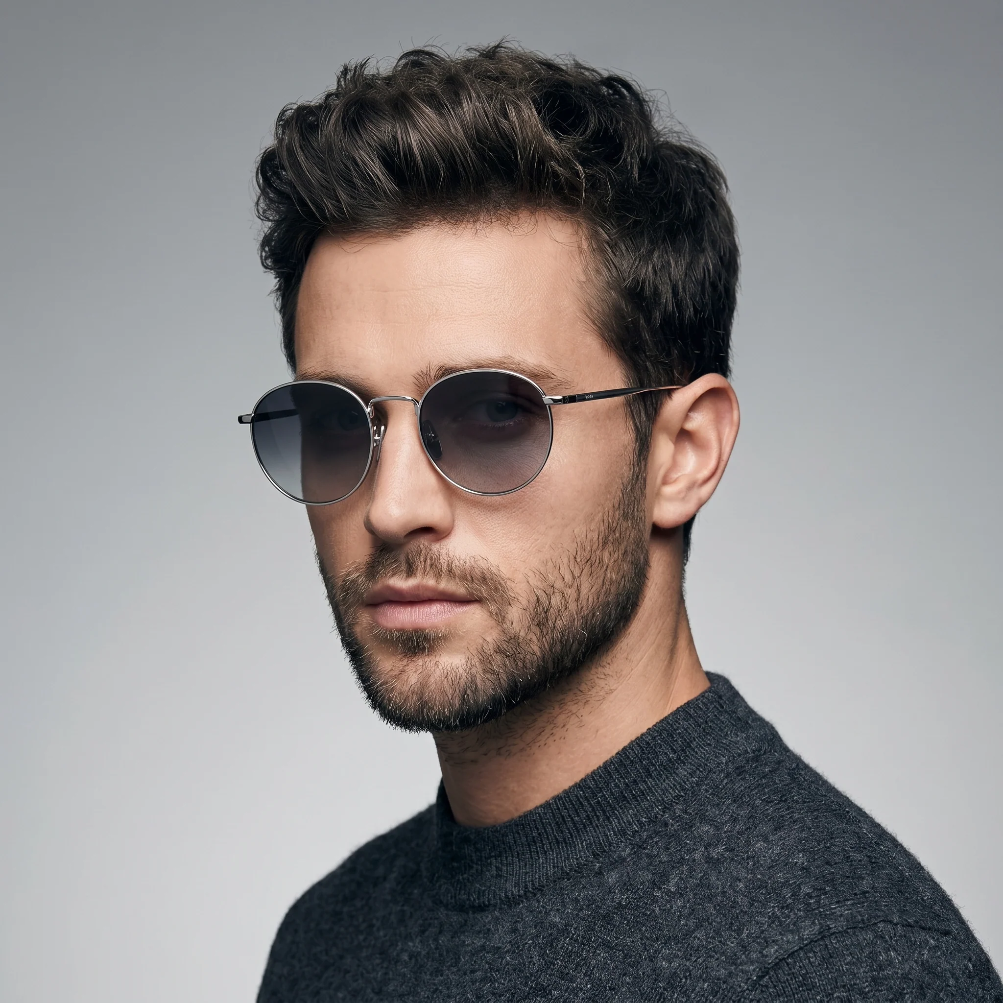 Round Sunglasses Silver Grey Gradient - Image 4