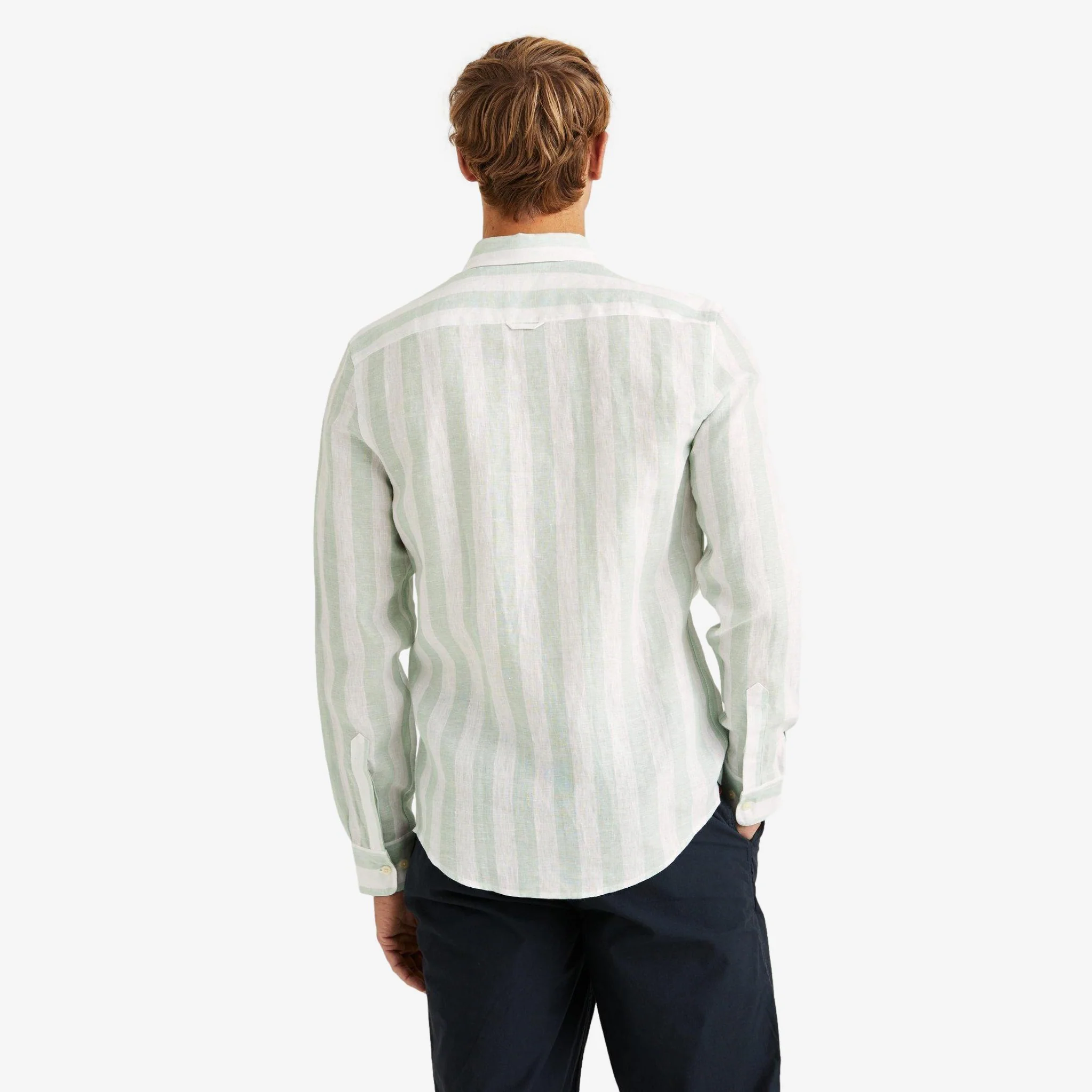 Douglas Striped Linen Shirt Light Green - Image 3