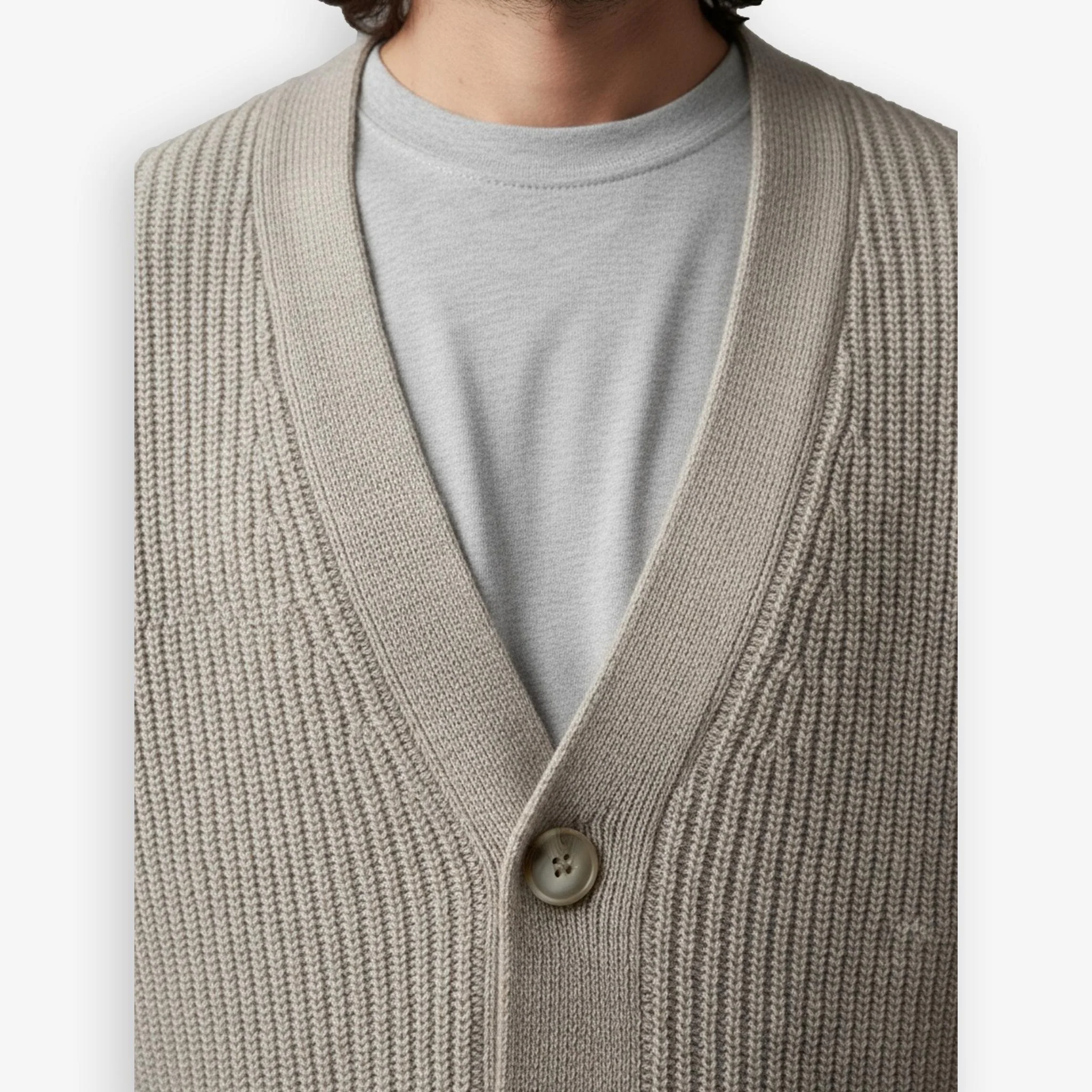 Rib Knit Cardigan Sand - Image 2