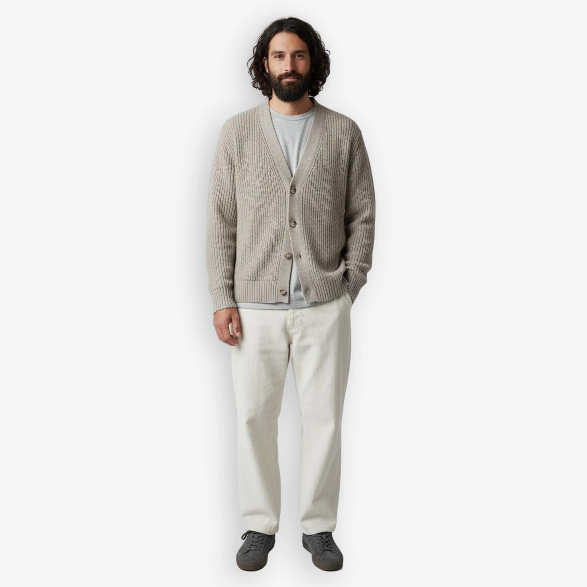 Rib Knit Cardigan Sand - Image 3