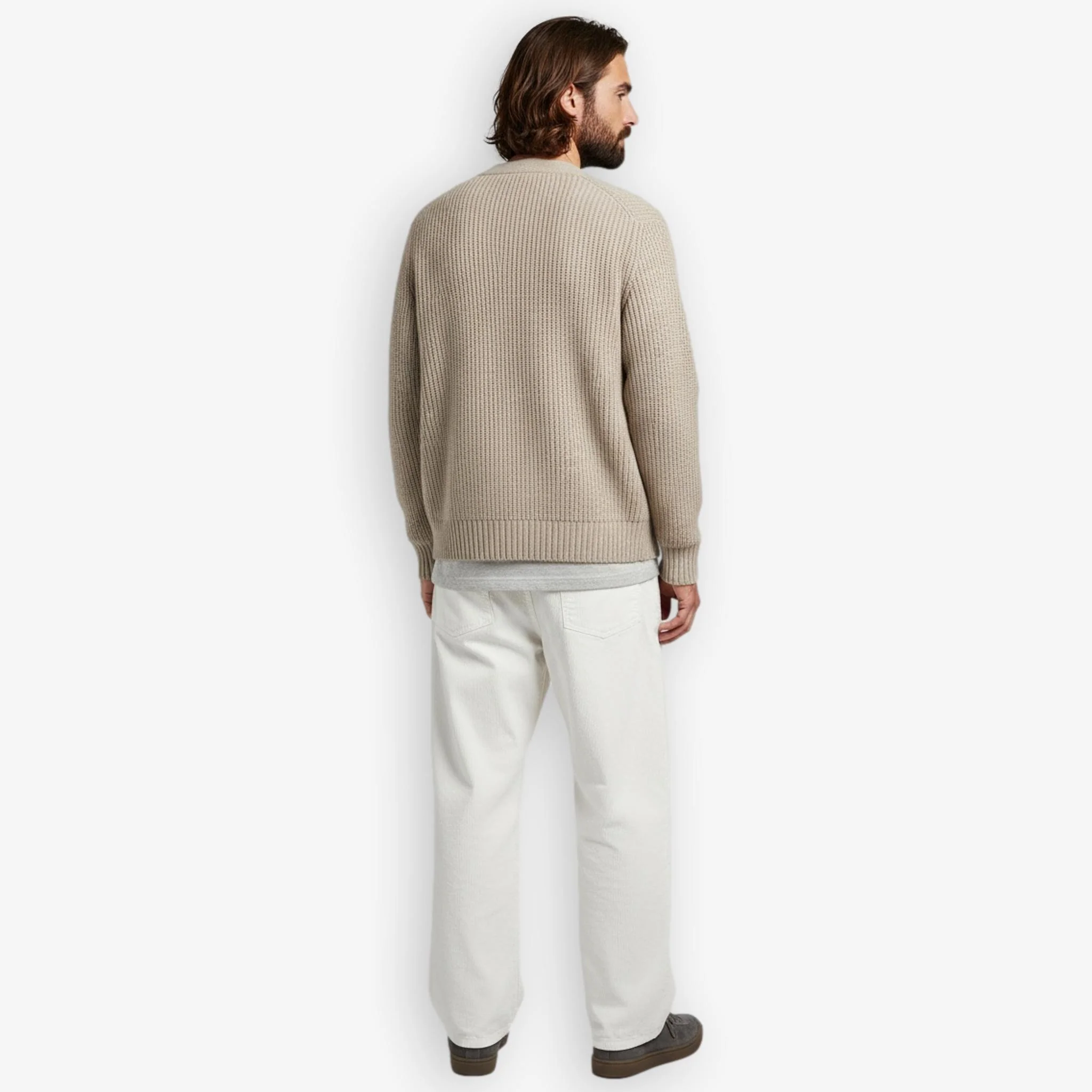 Rib Knit Cardigan Sand - Image 4