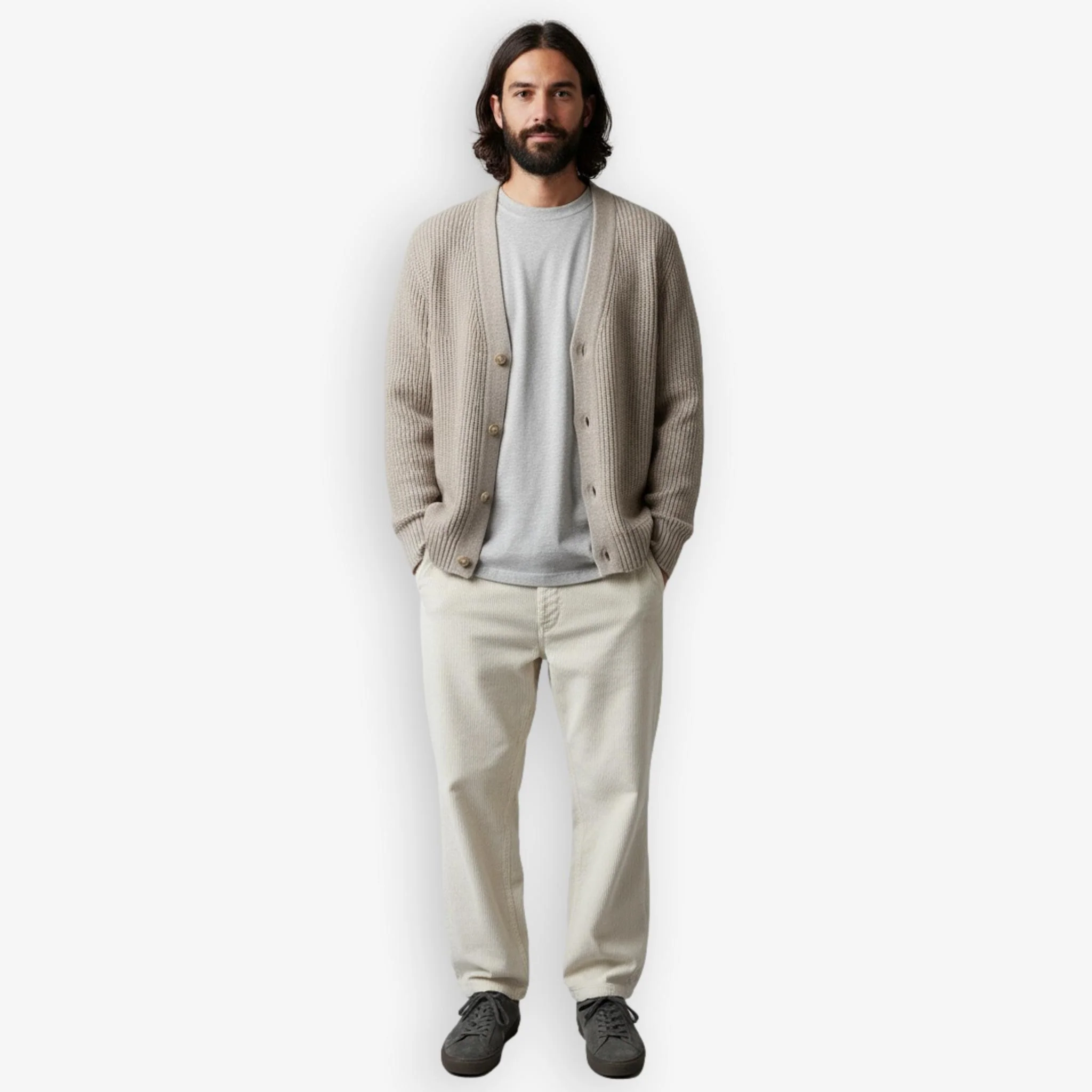 Rib Knit Cardigan Sand - Image 5
