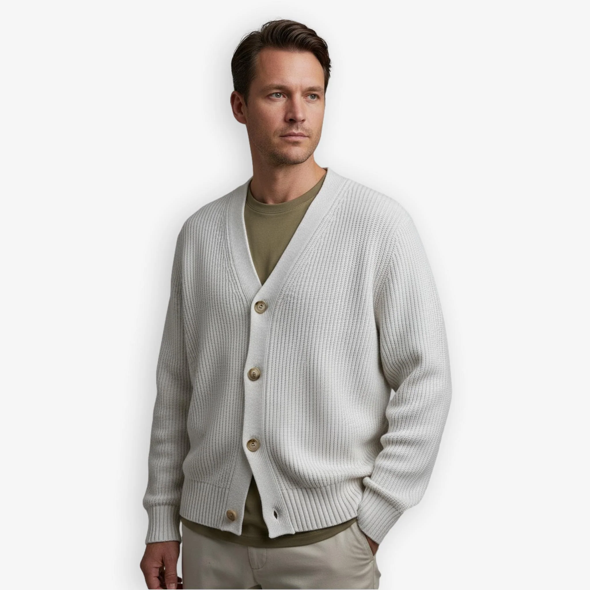 Rib Knit Cardigan White - Image 3