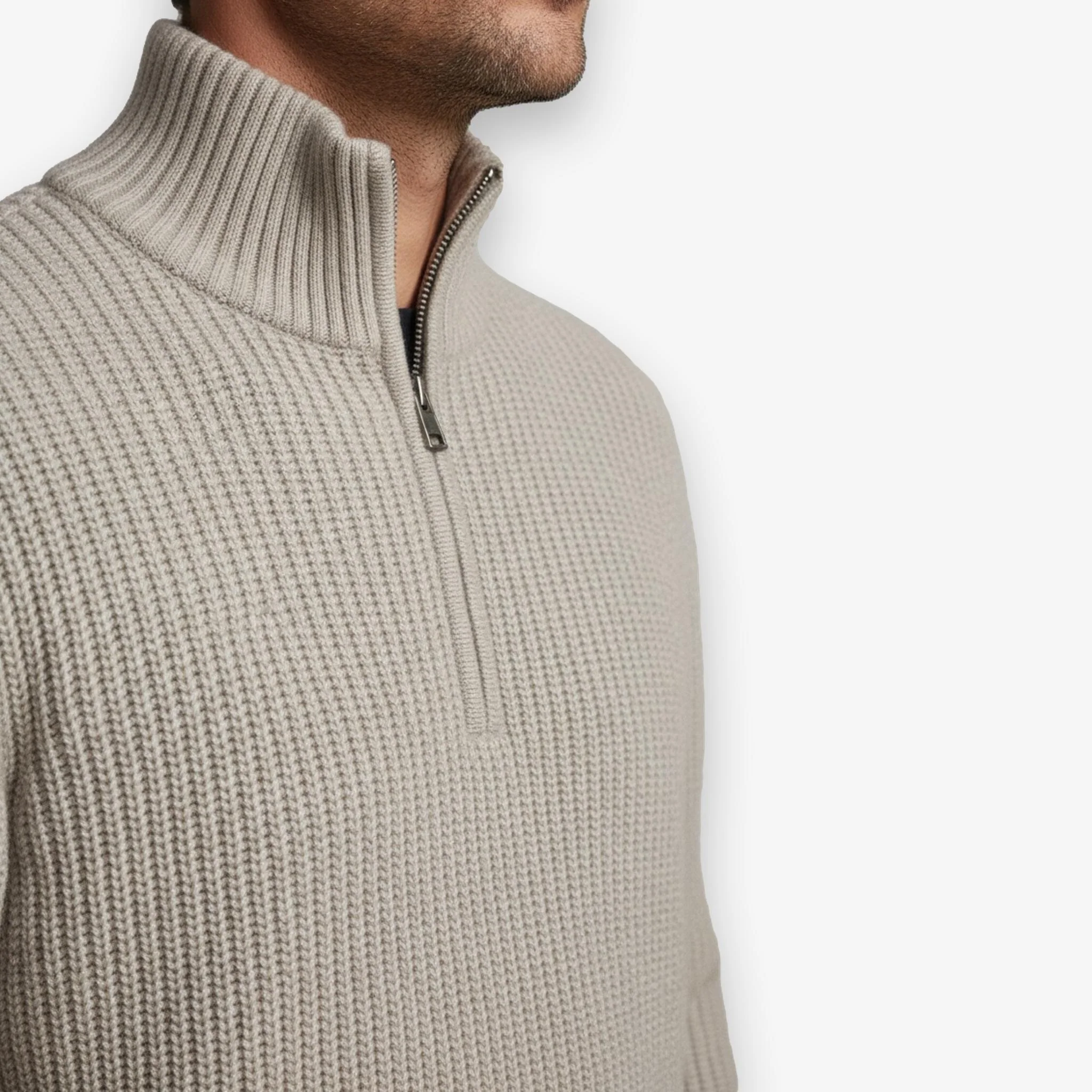 Rib Knit Halfzip Sand - Image 3
