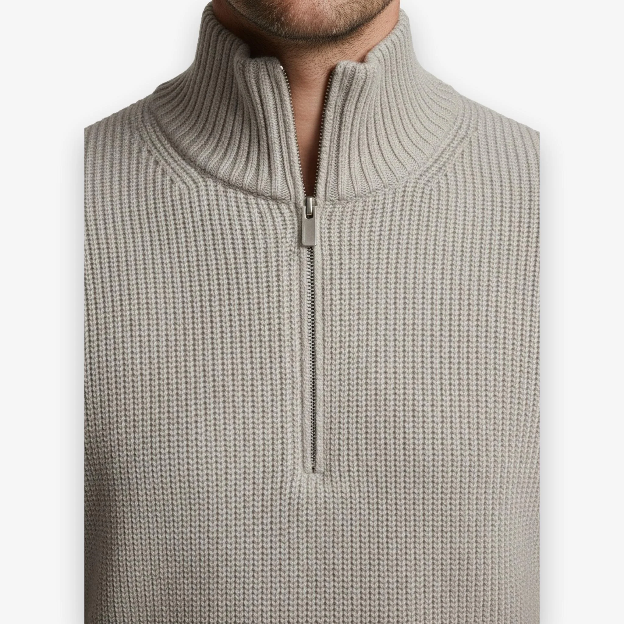 Rib Knit Halfzip Sand - Image 4