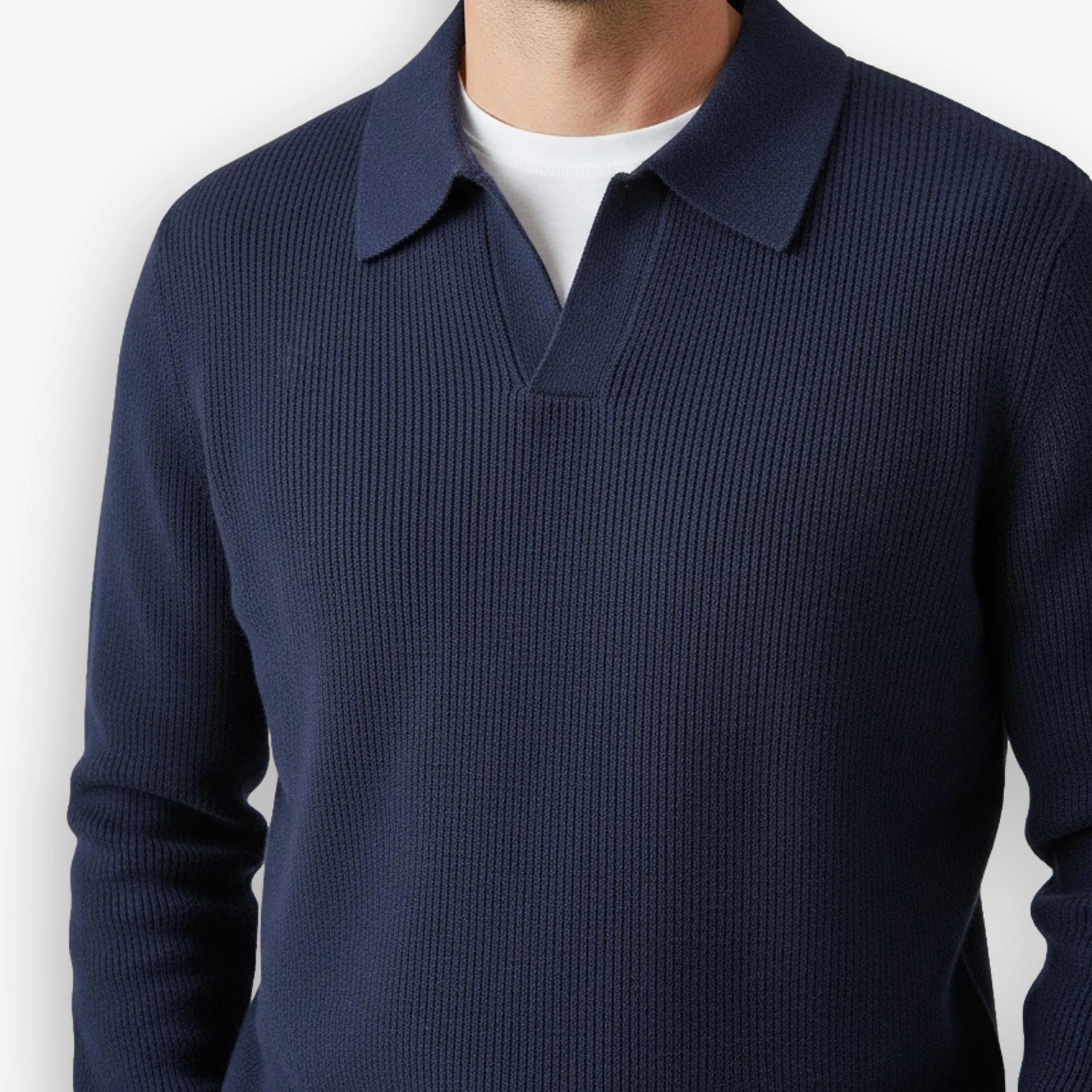 Rib Knit Polo Navy - Image 3
