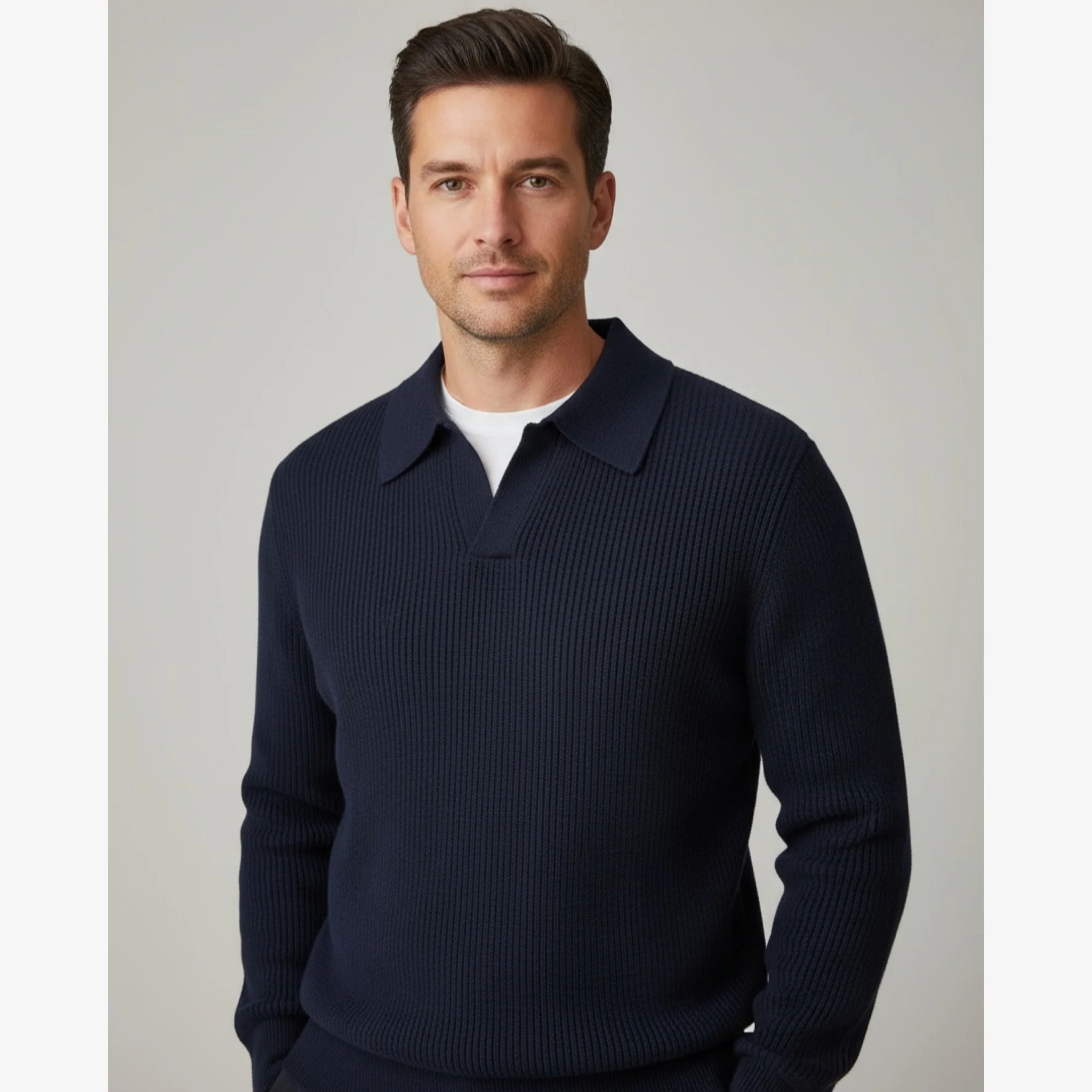 Rib Knit Polo Navy - Image 4