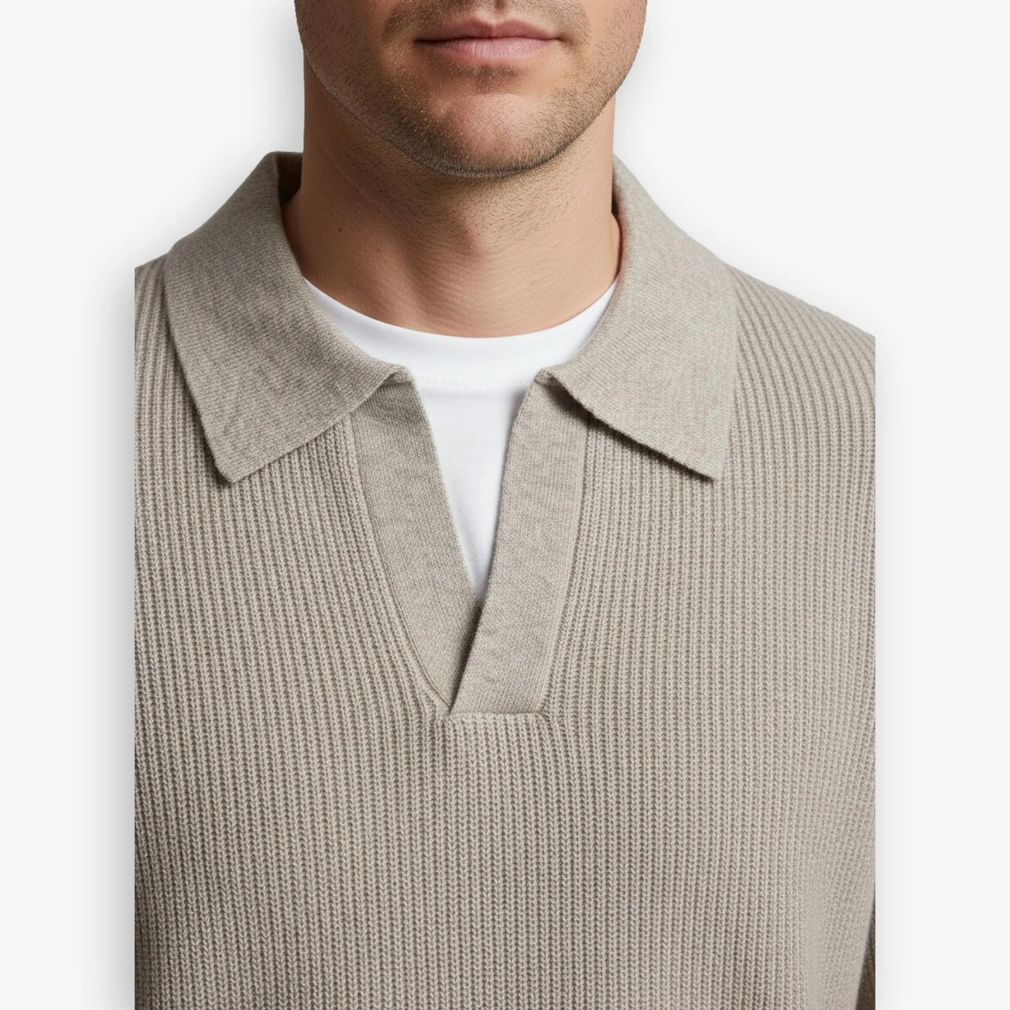 Rib Knit Polo Sand - Image 3