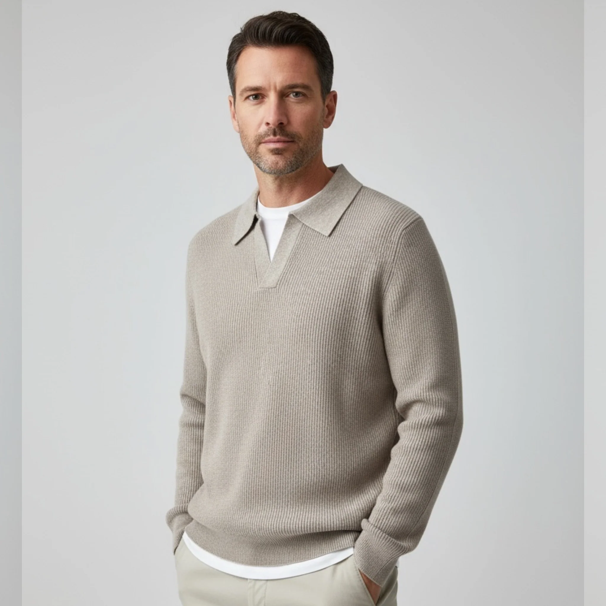 Rib Knit Polo Sand - Image 4