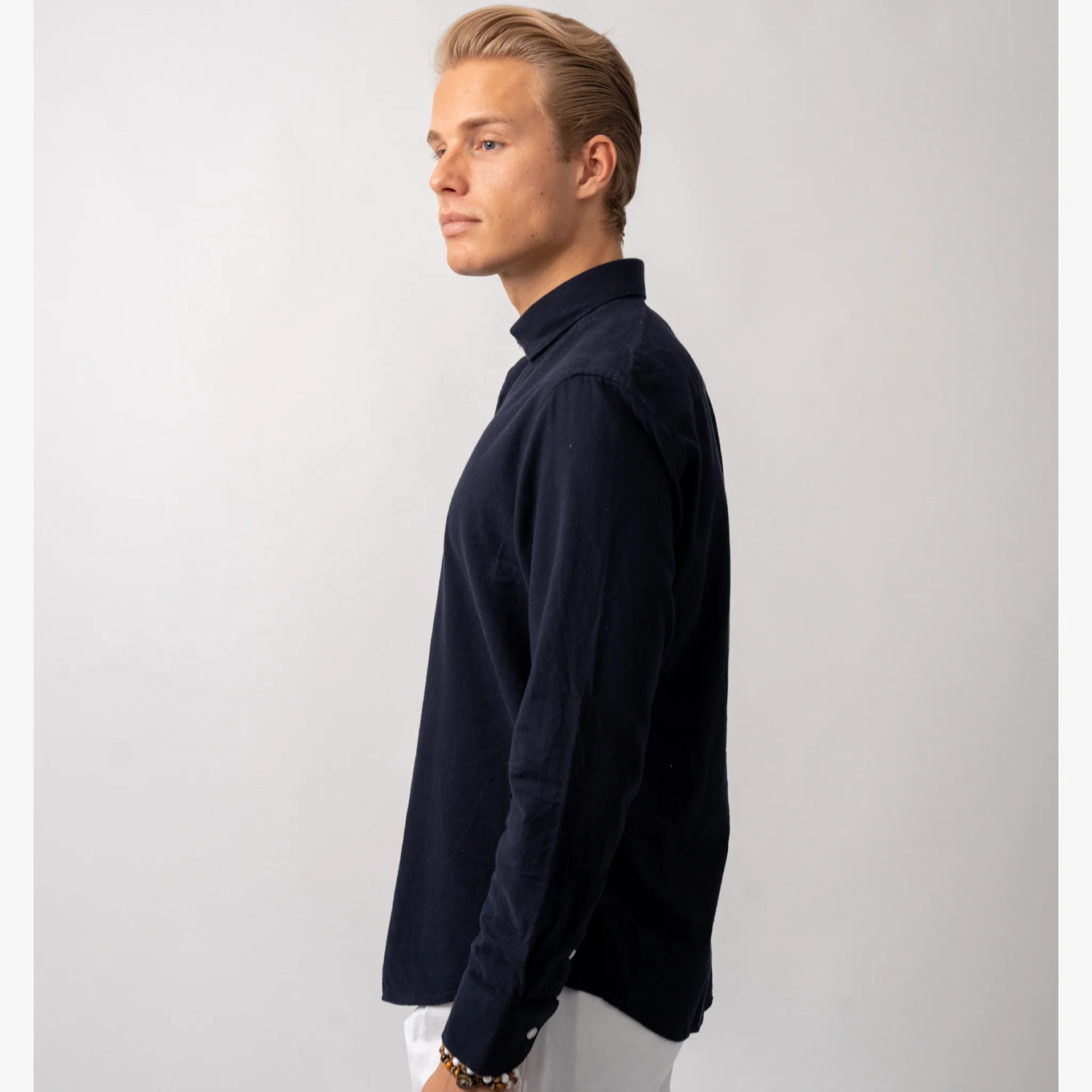Twill Brushed Cotton Shirt Navy - Image 2