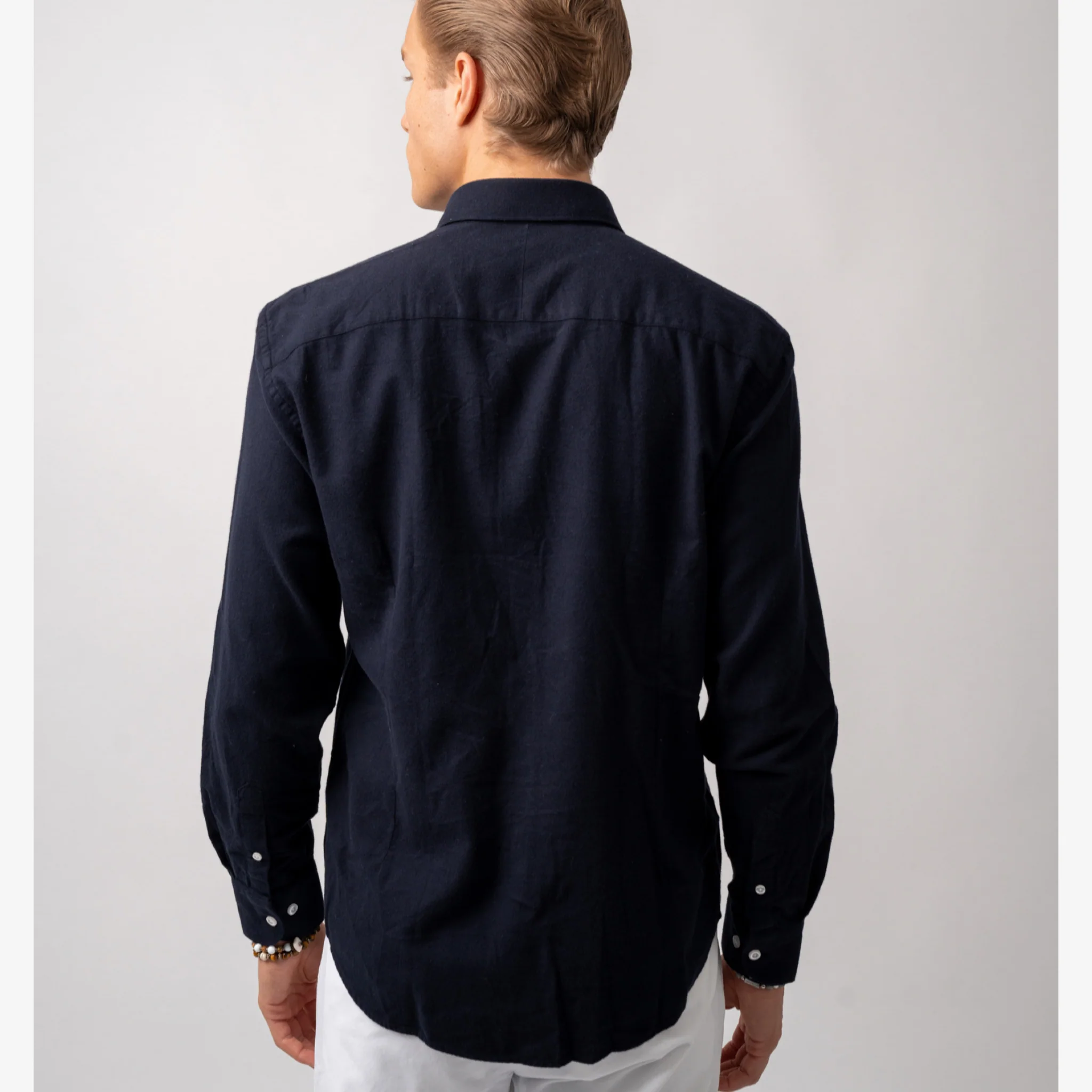 Twill Brushed Cotton Shirt Navy - Image 3