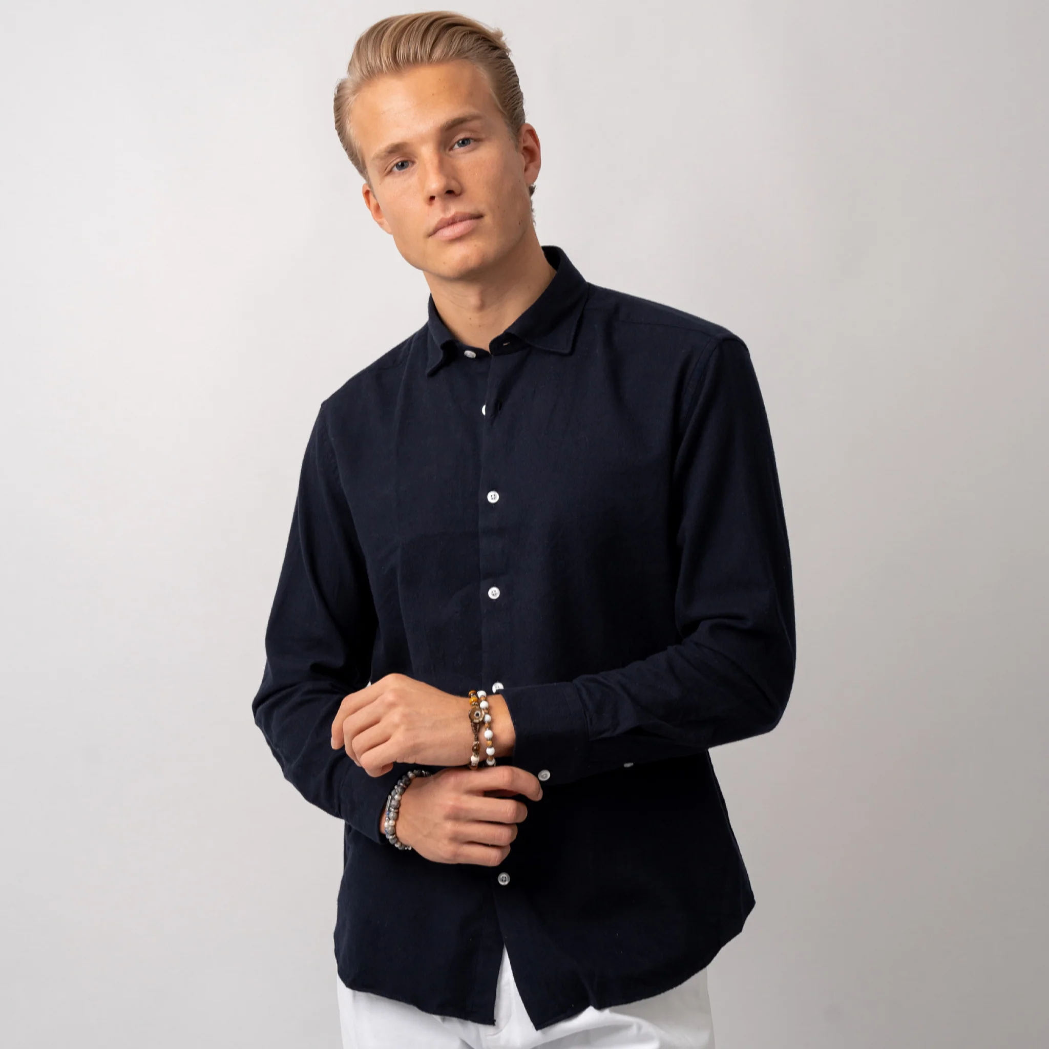 Twill Brushed Cotton Shirt Navy - Image 4