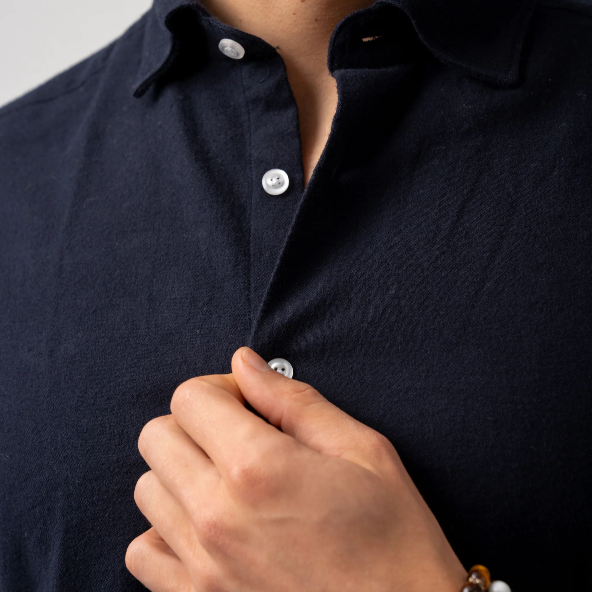 Twill Brushed Cotton Shirt Navy - Image 5