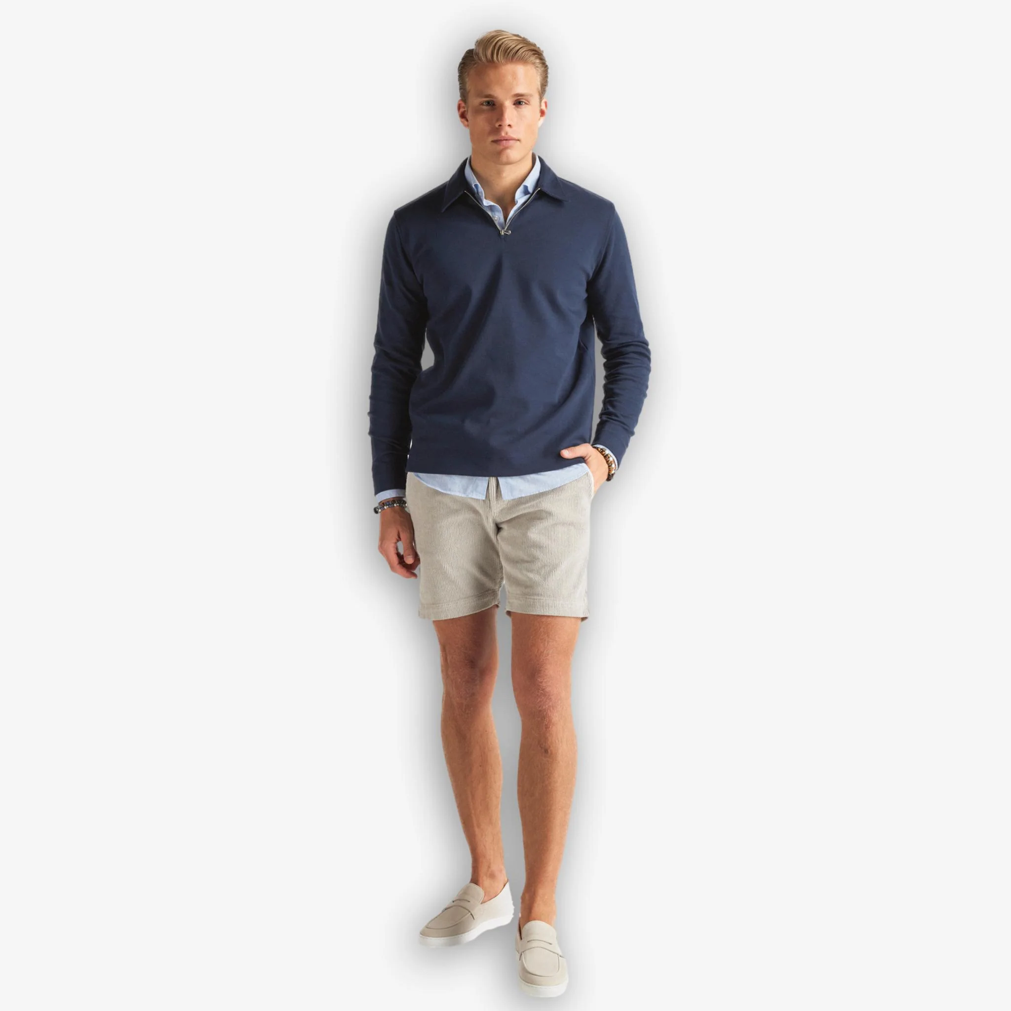 Zip Polo Long Sleeve Navy - Image 4