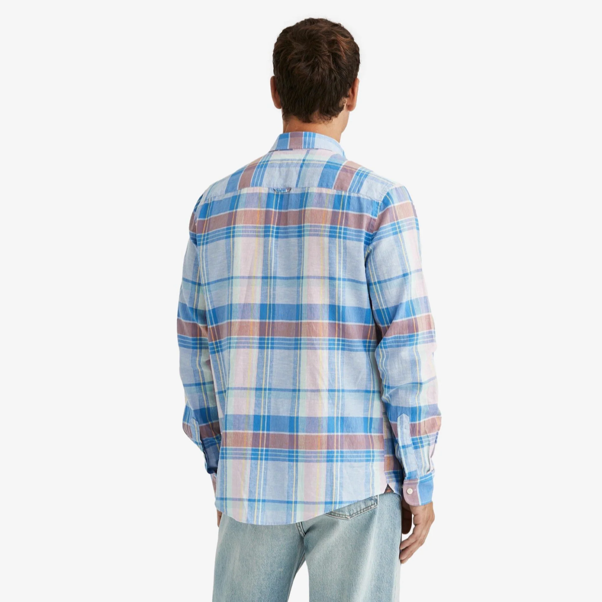 Happy Linen Check Shirt Blue - Image 3