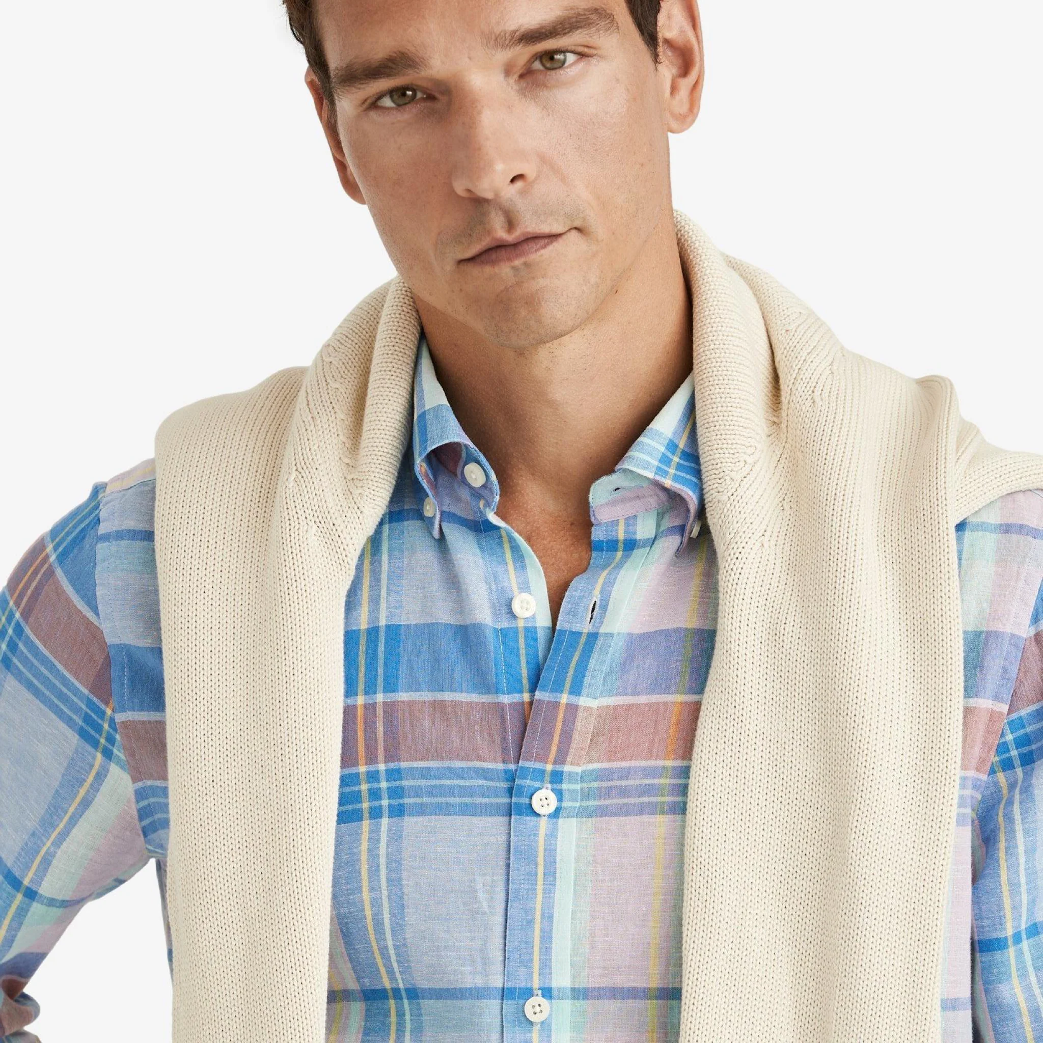 Happy Linen Check Shirt Blue - Image 4