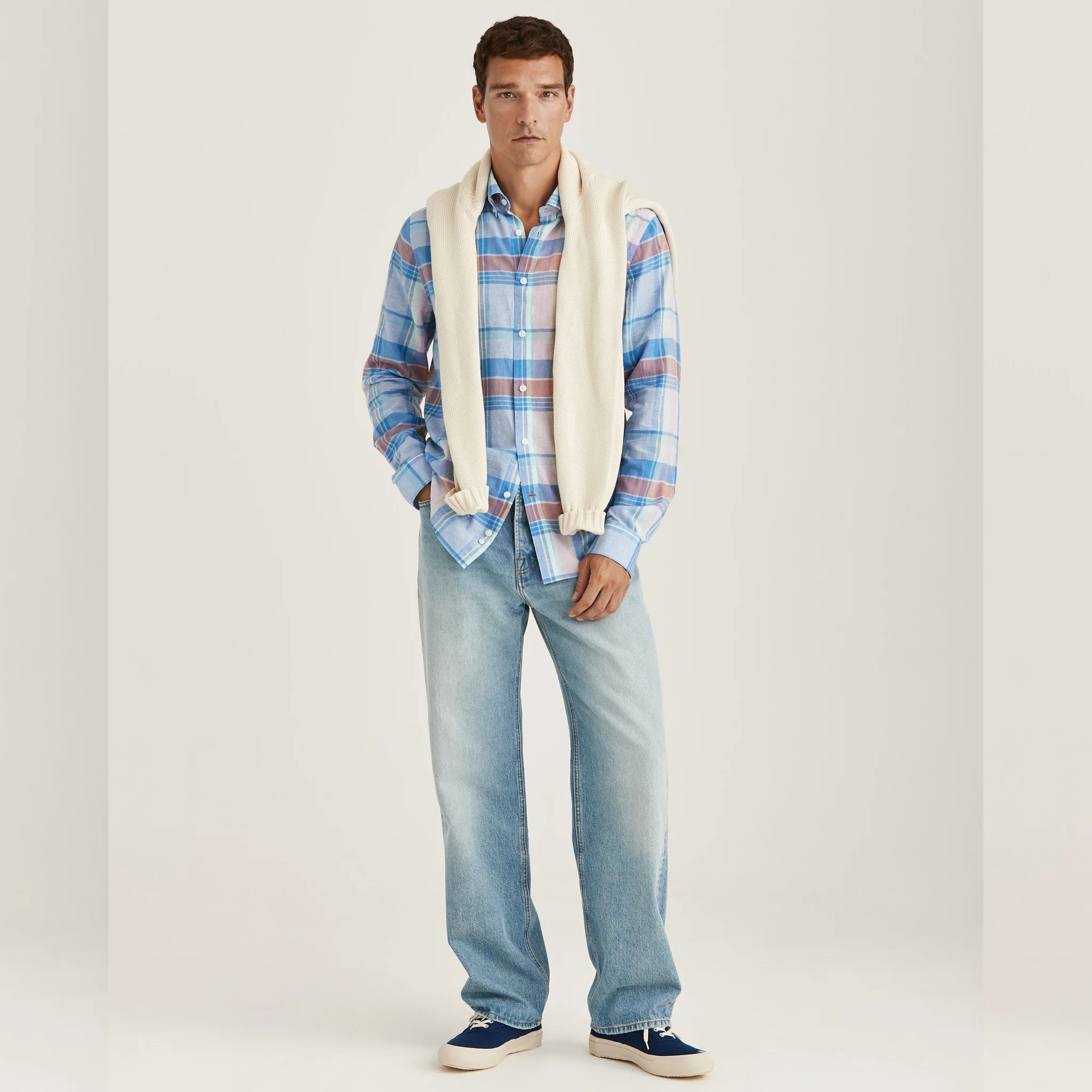 Happy Linen Check Shirt Blue - Image 7