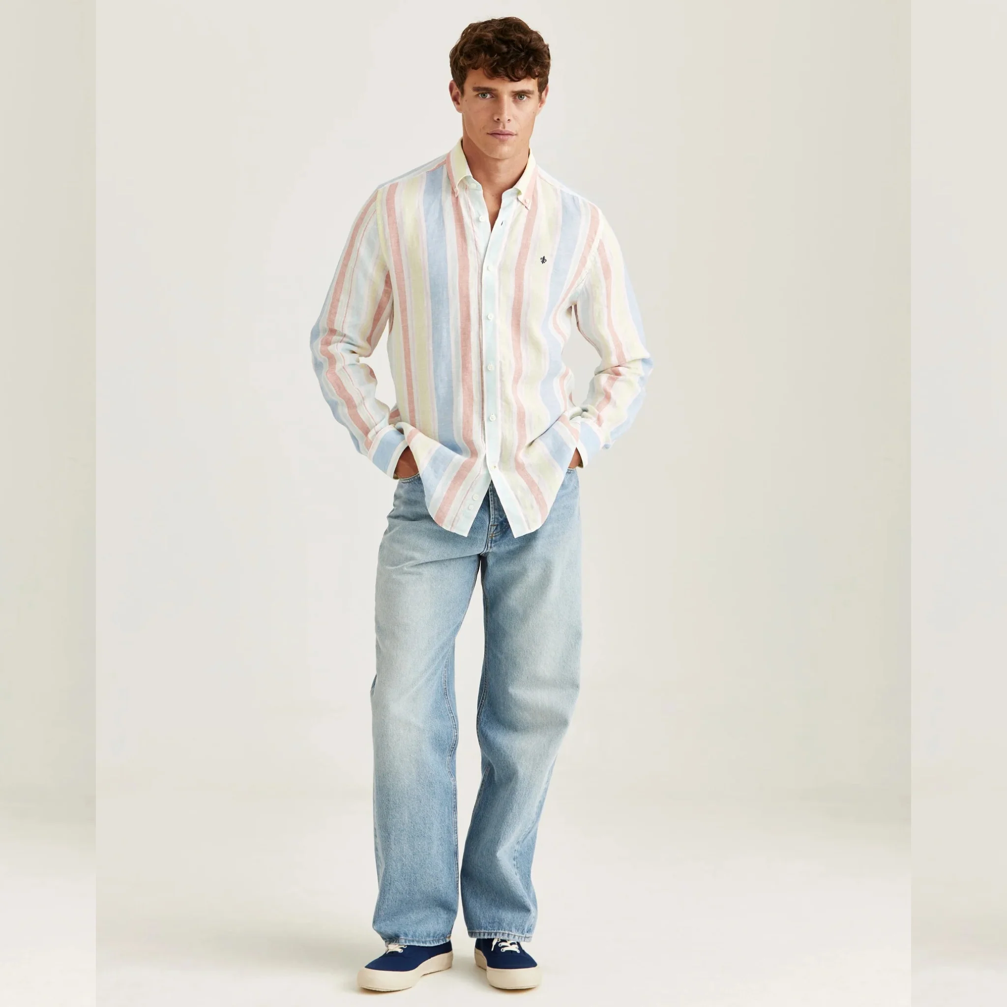 Happy Linen Stripe Shirt Yellow - Image 7