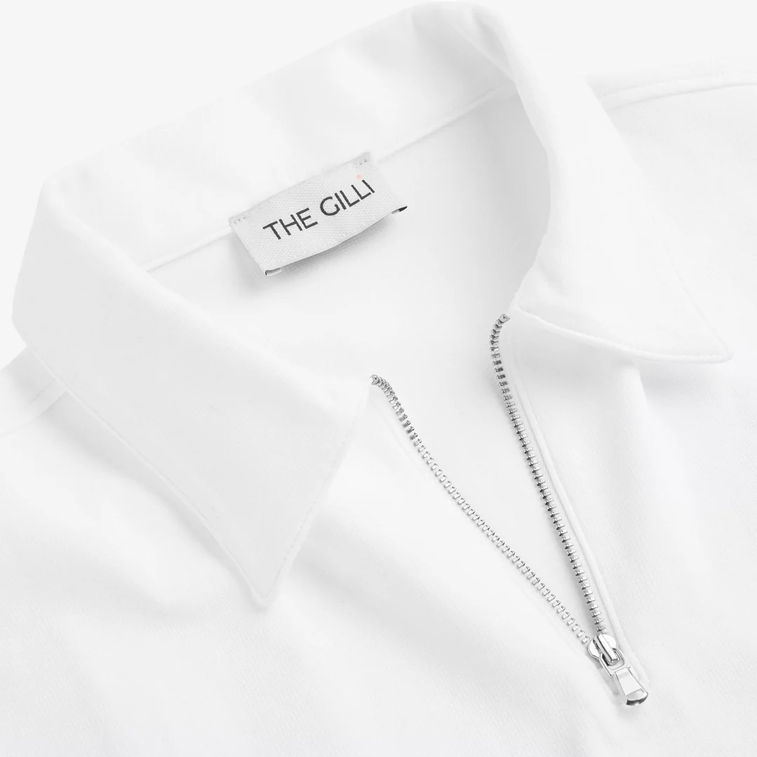 Jersey Zip Polo Short Sleeve White - Image 3