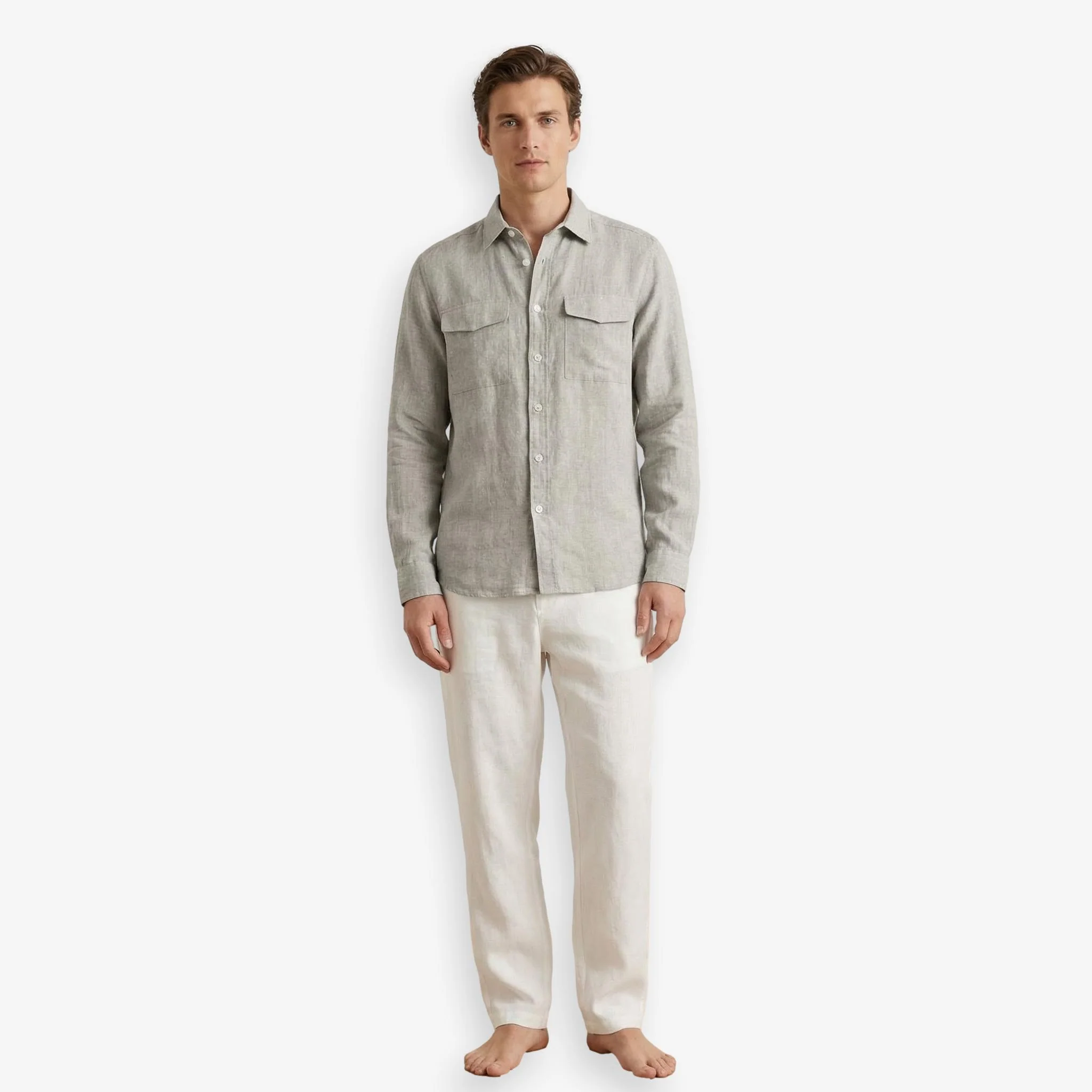 Linen Overshirt Sand - Image 3
