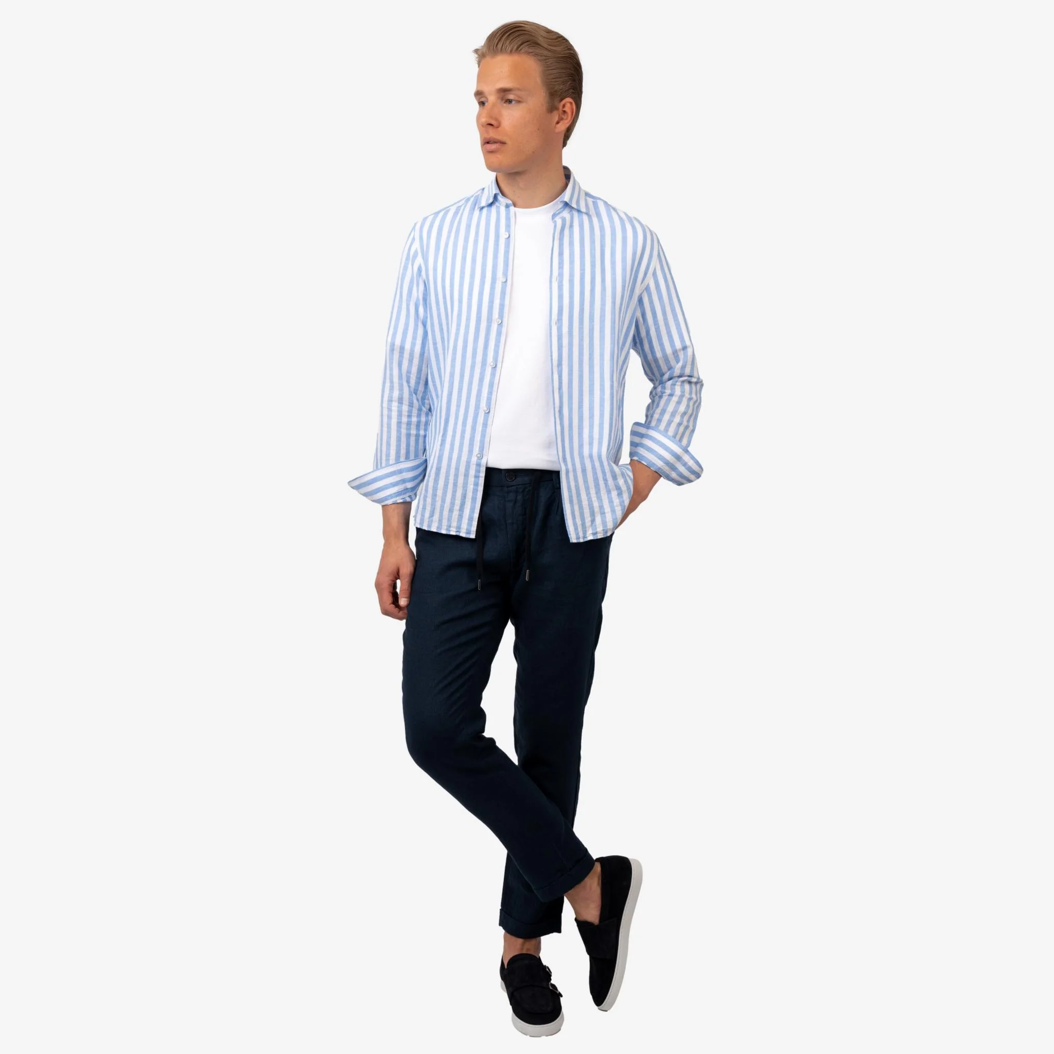 Linen Shirt Striped Light Blue - Image 4