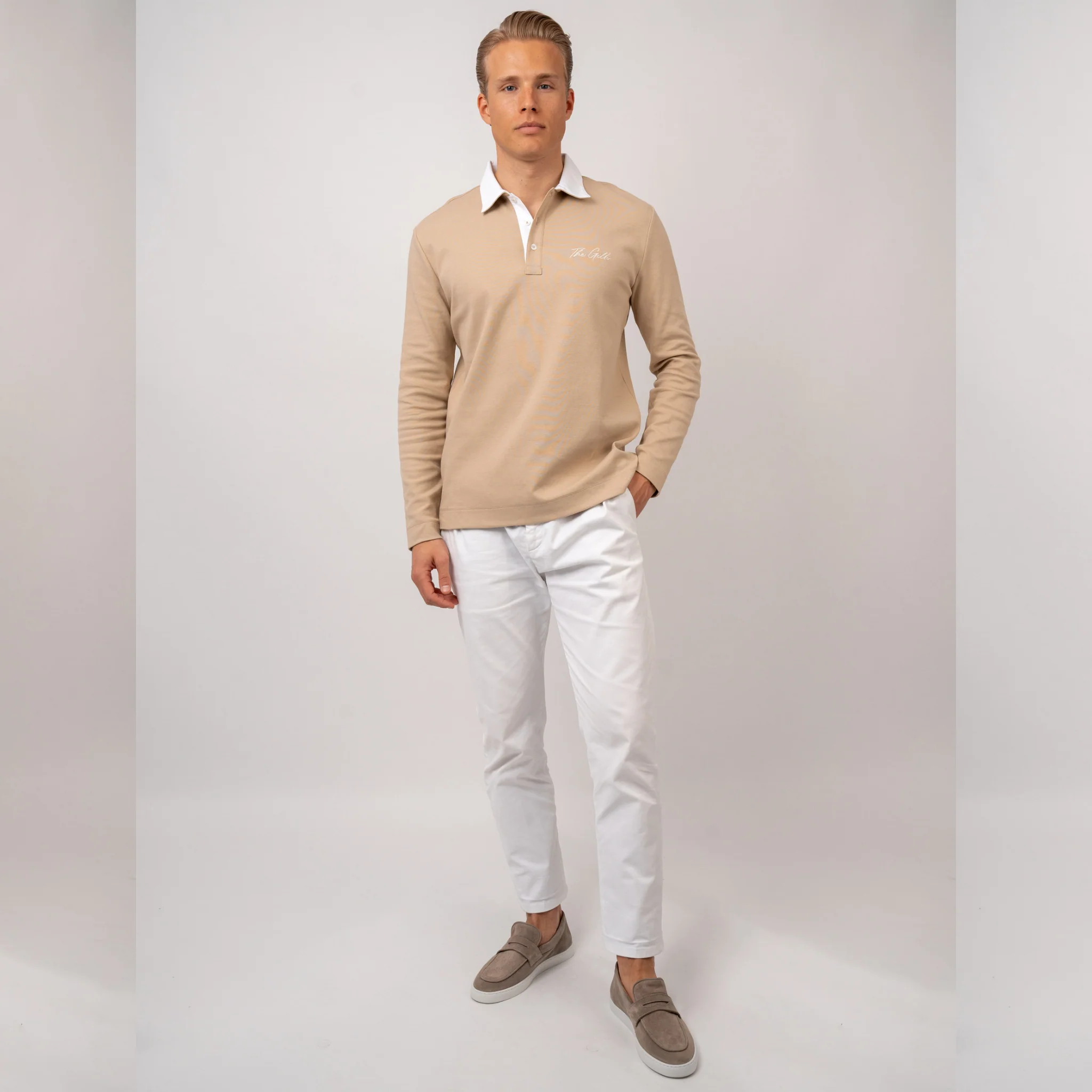 Longsleeve Cotton Polo Sand - Image 4