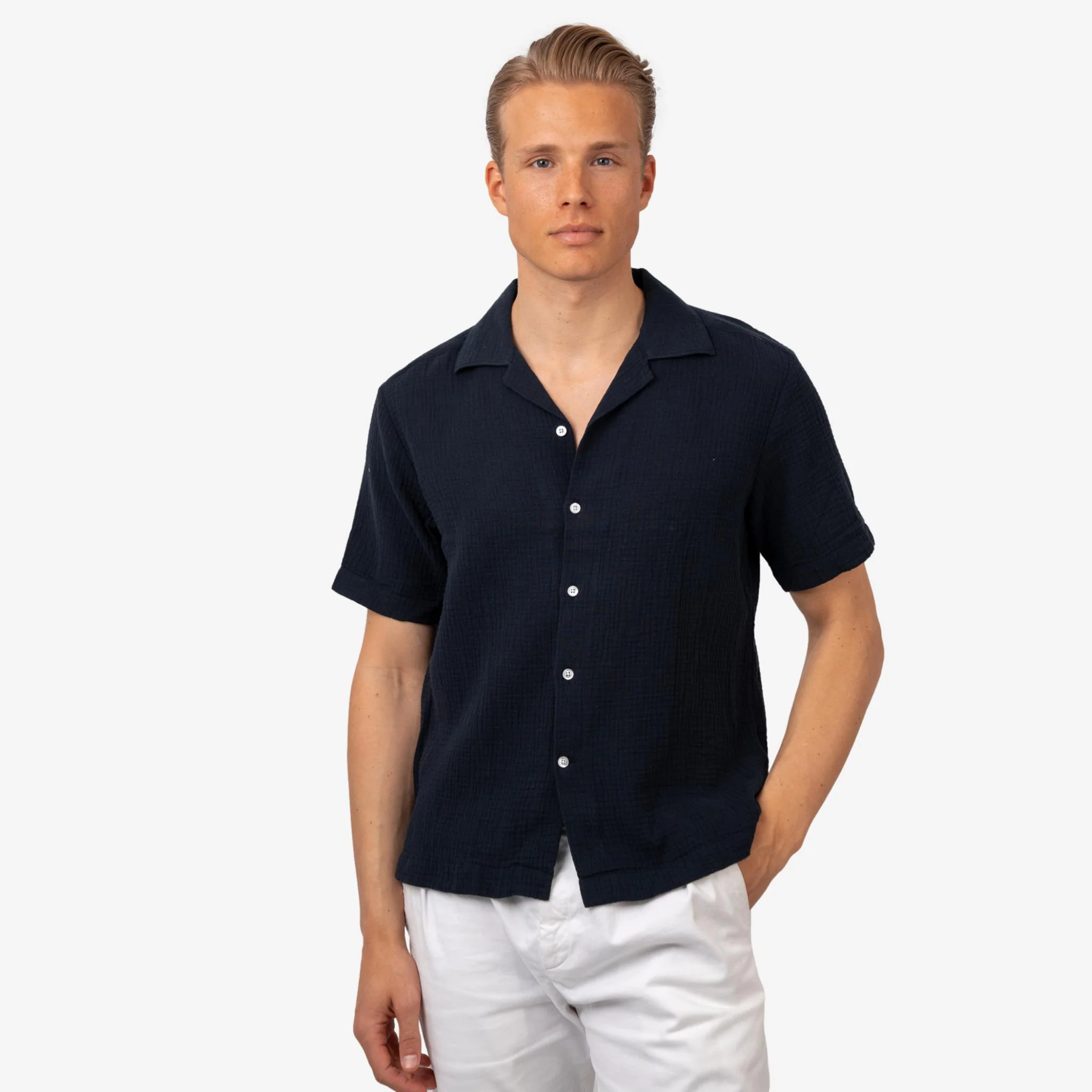 Madras Cuba Shortsleeve Shirt Navy - Image 2