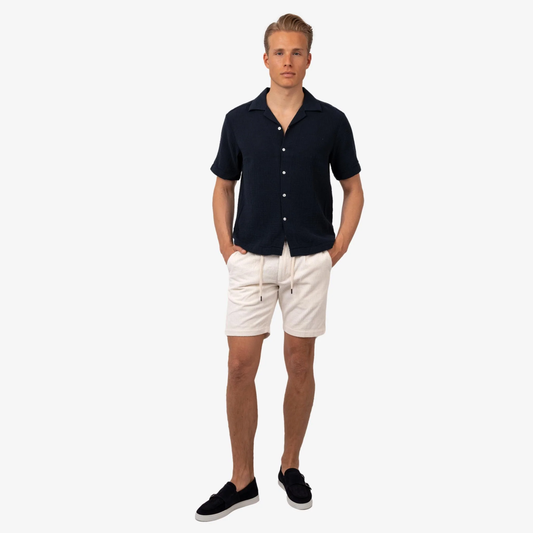 Madras Cuba Shortsleeve Shirt Navy - Image 4