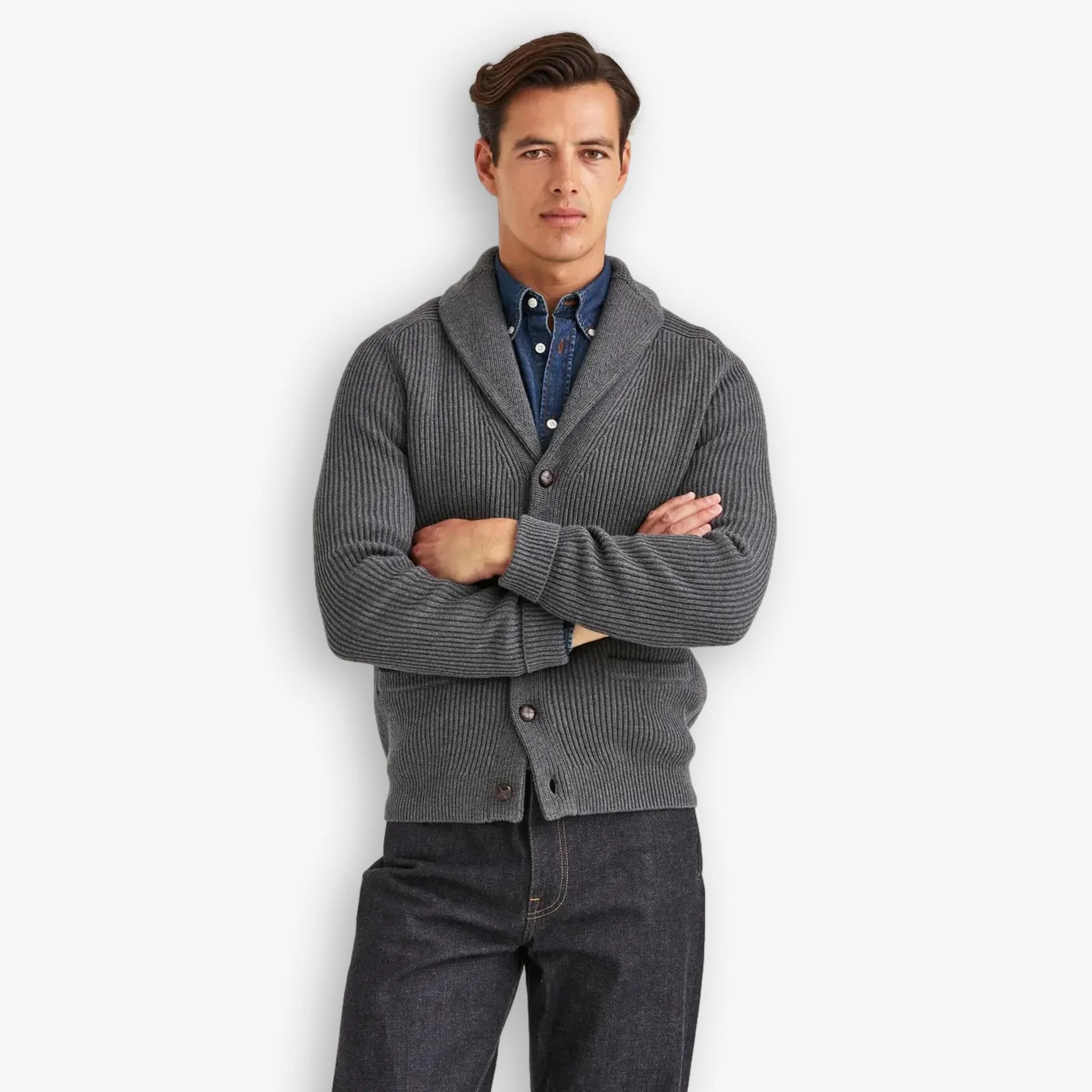Brayden Shawl Cardigan Grey - Image 2