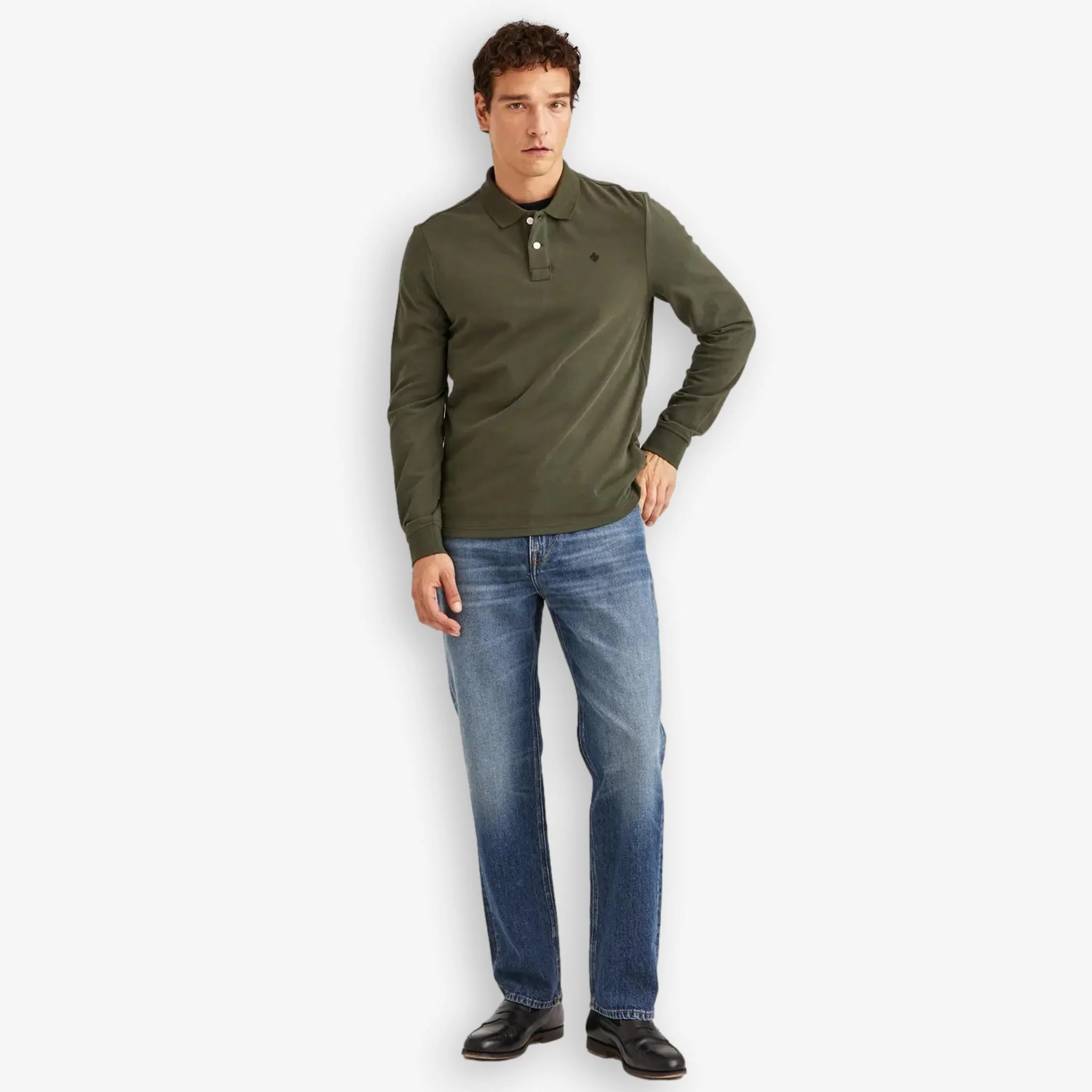 Camden Long Sleeve Polo Olive - Image 4