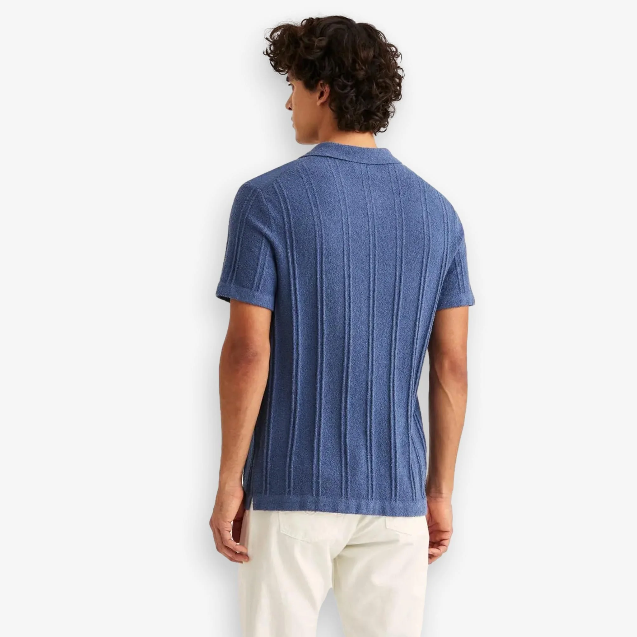 Clayton Knitted Short Sleeve Shirt Blue - Image 2