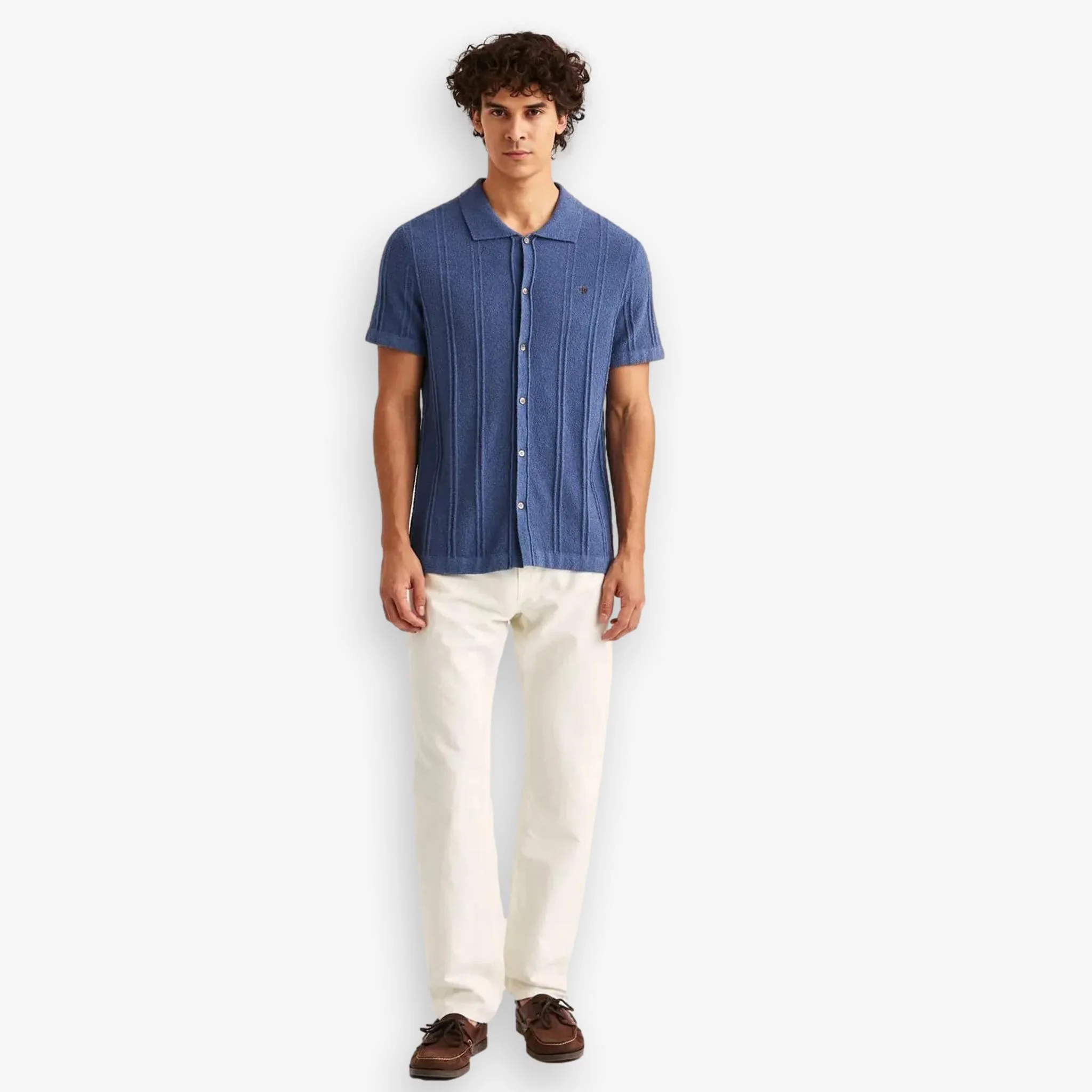 Clayton Knitted Short Sleeve Shirt Blue - Image 3
