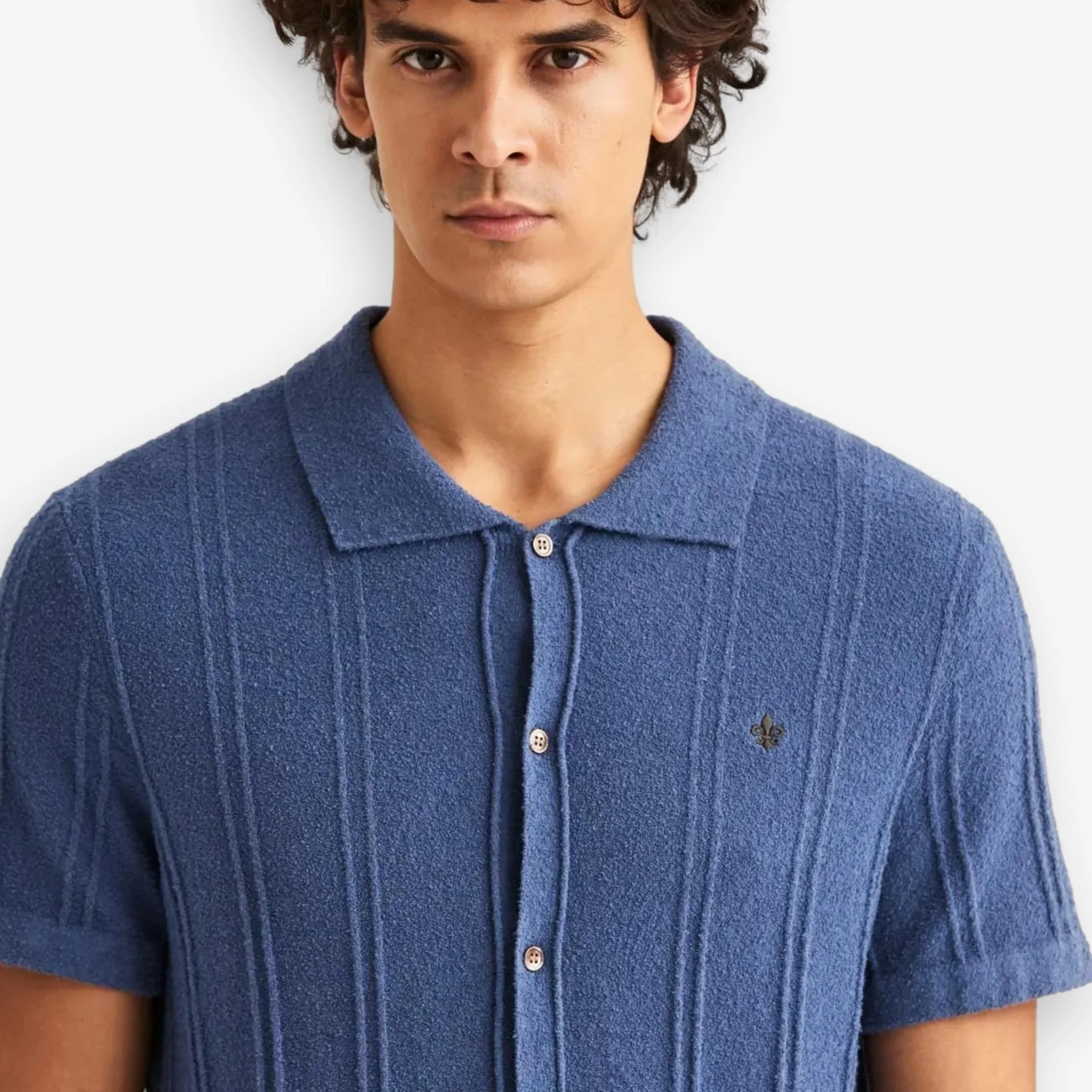 Clayton Knitted Short Sleeve Shirt Blue - Image 4
