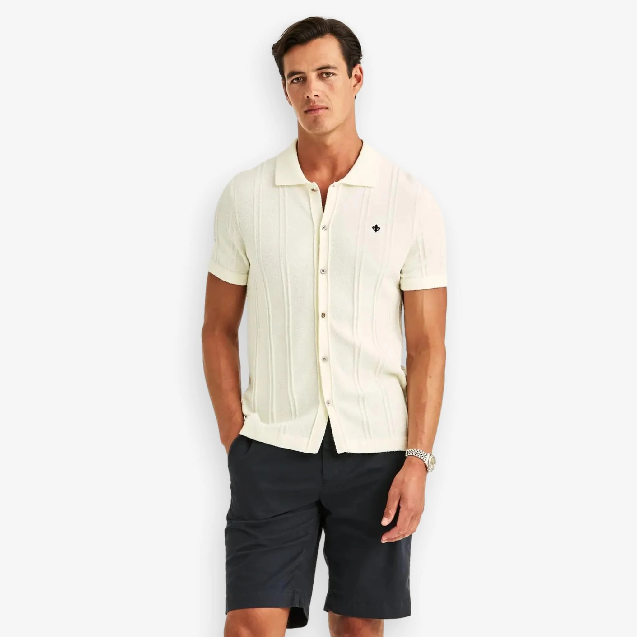 Clayton Knitted Short Sleeve Shirt Offwhite - Image 2