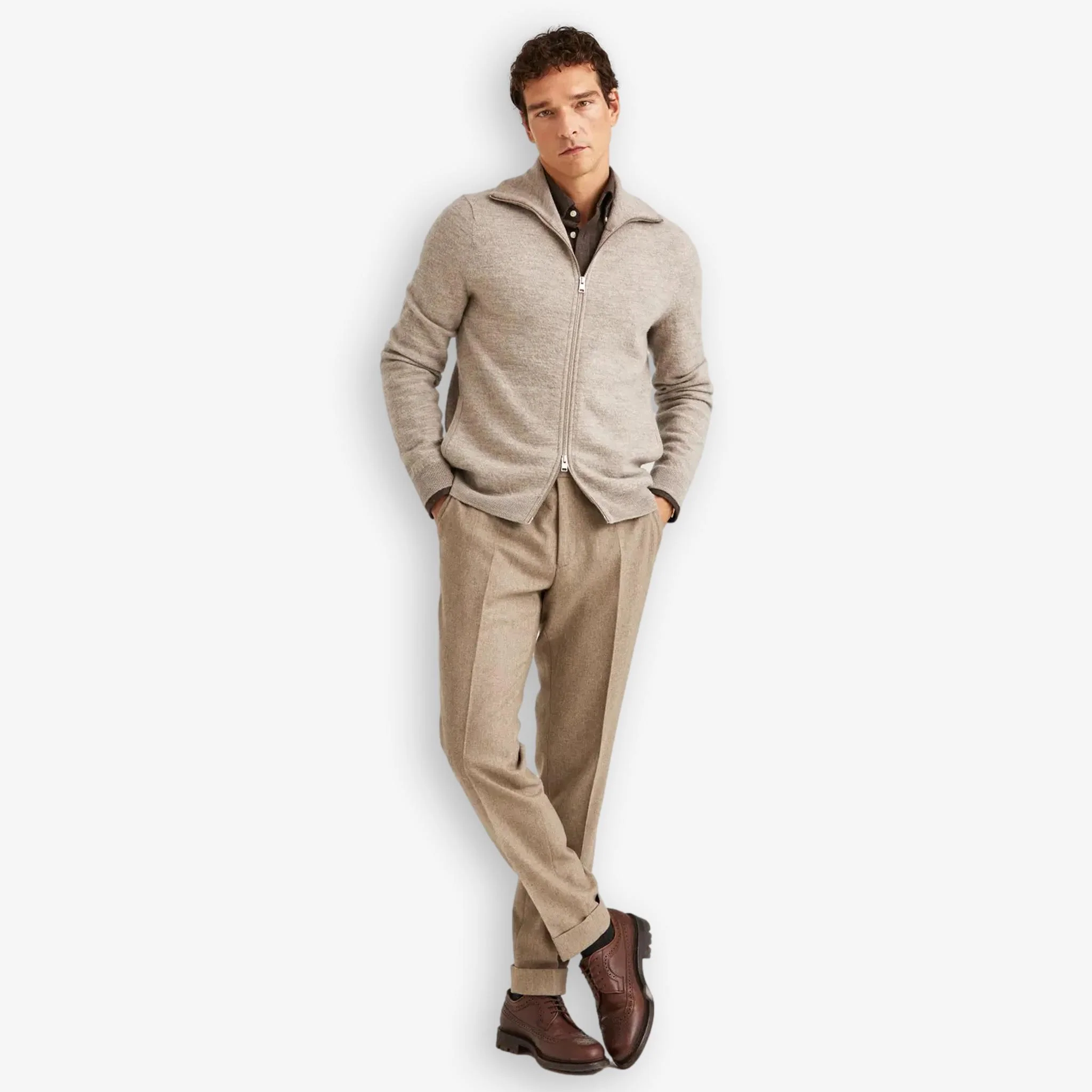 Cork Knitted Zip Jacket Khaki - Image 4