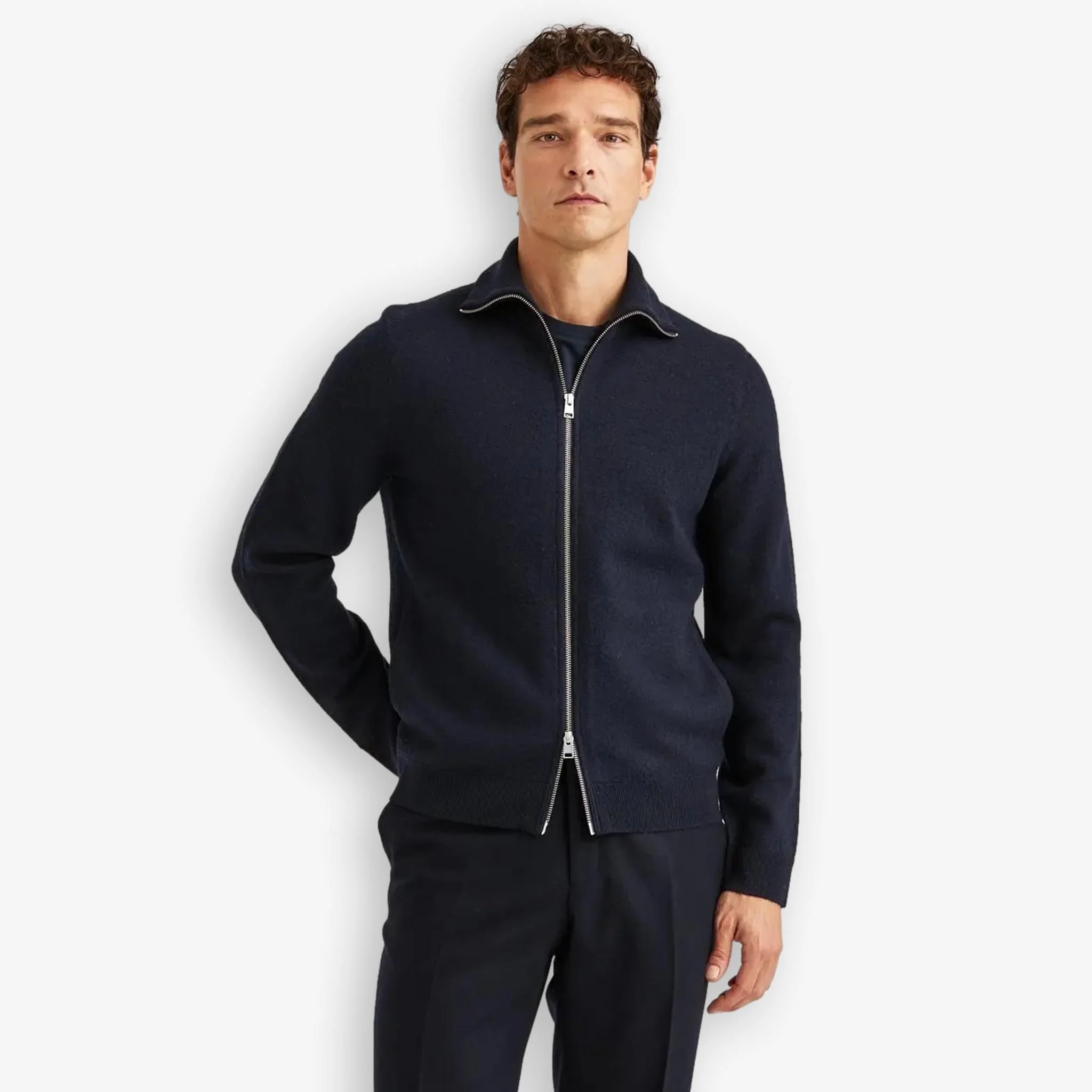 Cork Knitted Zip Jacket Navy - Image 2